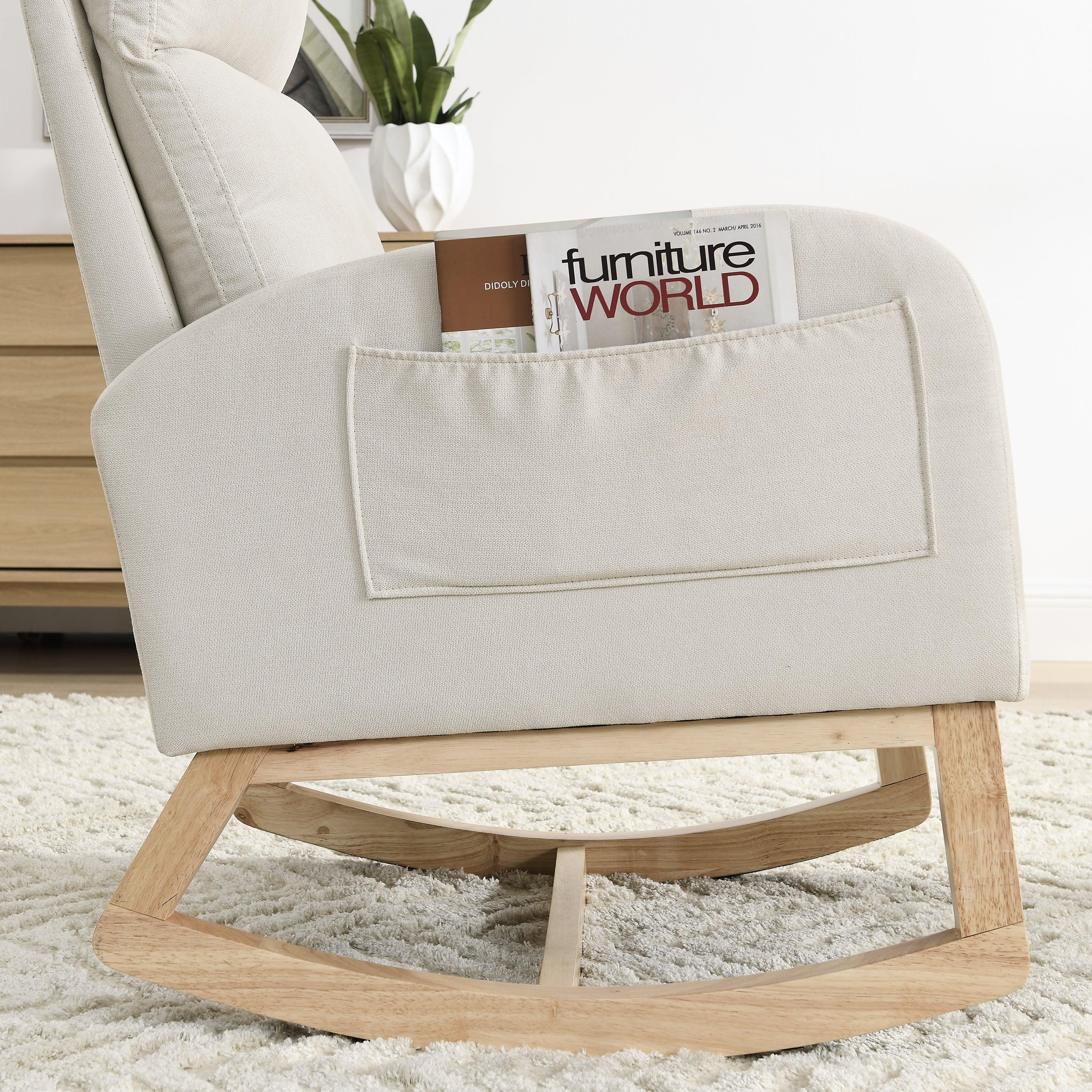 27.6W Modern Accent High Backrest Rocking Chair with Side Pockets - Comfortable Lounge Armchair for Living Room, Bedroom & Nursery - Perfect for Relaxing, Reading & Nursing