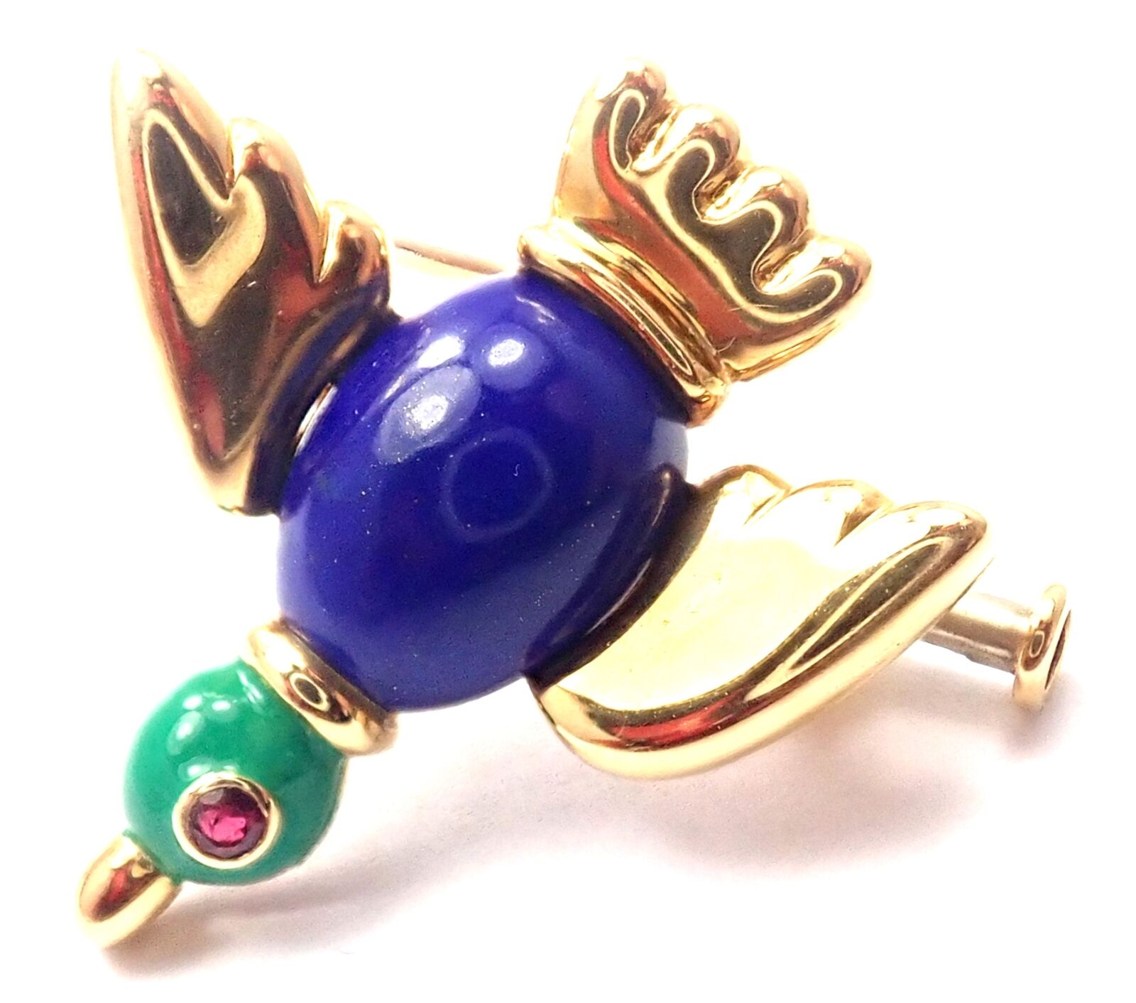 Vintage Cartier 18k Yellow Gold Lapis Lazuli Ruby Bird Pin Brooch - Authentic Luxury Jewelry for Collectors & Fashion Enthusiasts | Perfect for Special Occasions, Gift Giving & Vintage Jewelry Collections