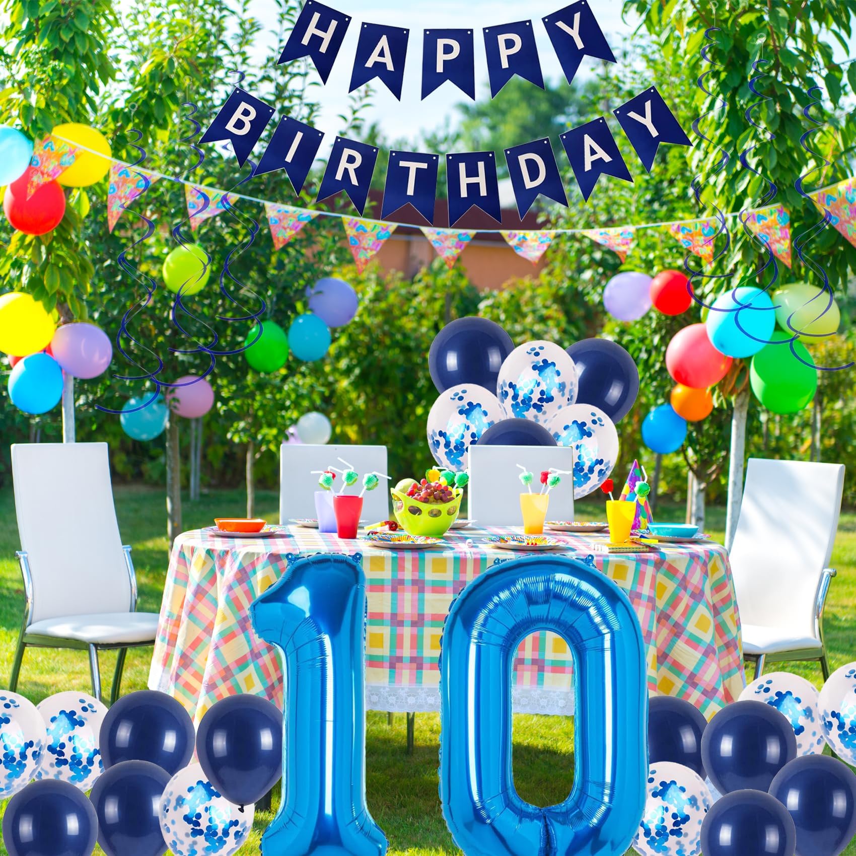 10th Birthday Party Decorations Set - Blue Happy Birthday Balloons, Banner & Number 10 Balloons for Boys, Girls, Men & Women | Perfect for 10th Anniversary Celebrations, Milestone Parties & Decorative Photo Backdrops