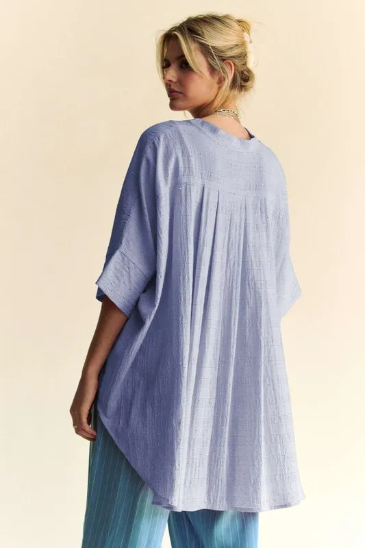 Sparkling Rhinestone Pleated Back Short Sleeve Blouse for Women | Elegant Party Top | Perfect for Night Out, Club Wear & Special Occasions