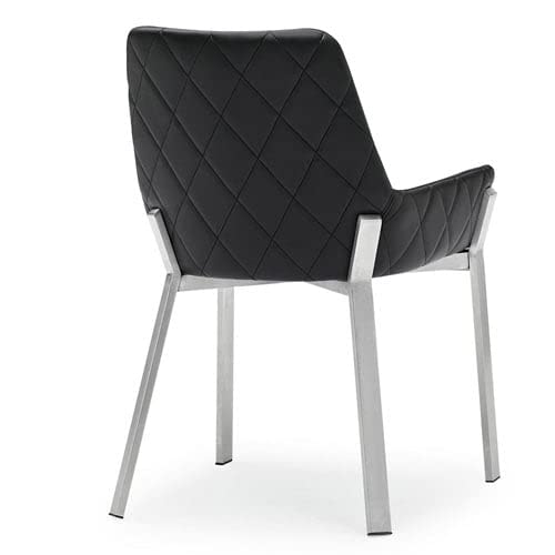Premium Zuri Furniture Sydney Black Leatherette Dining Chair with Brushed Stainless Steel Legs - Modern Kitchen & Dining Room Seating for Home & Restaurant Use
