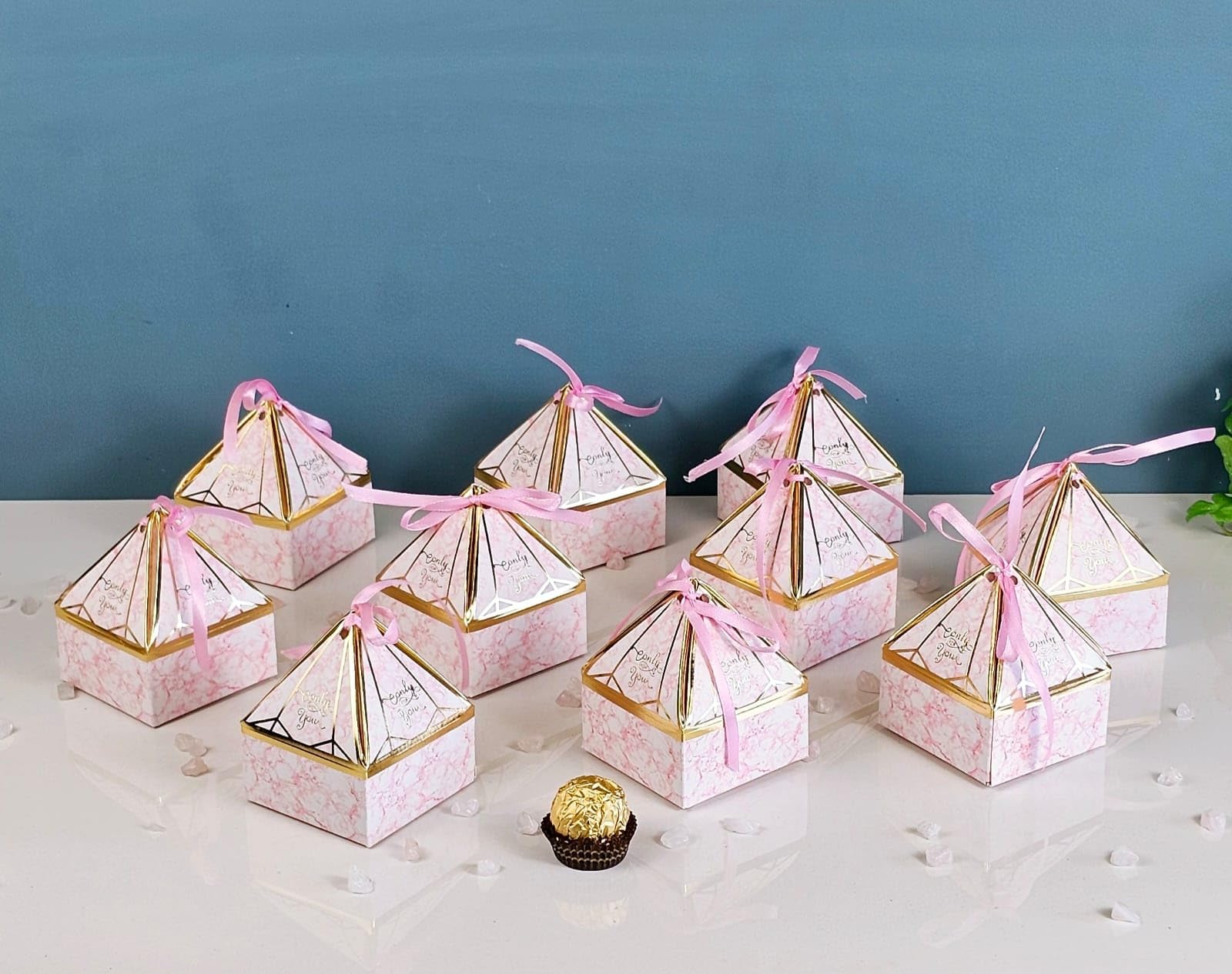 20-Piece Mini Decorative Diamond-Shaped Gift Box Set with Ribbon - Perfect for Wedding Favors, Birthday Party Favors, Chocolate & Dry Fruit Packaging (Pink) - Elegant Small Storage Solution for Jewelry, Candies & Party Supplies
