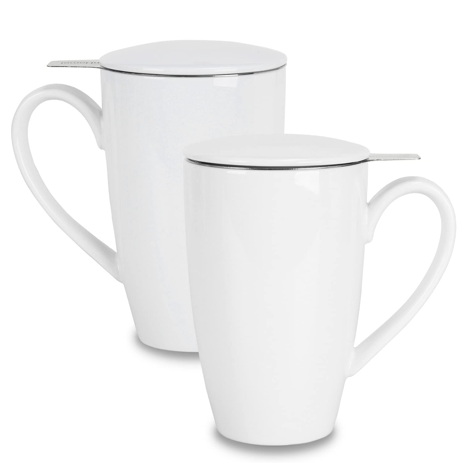 amhomel 16oz Porcelain Tea Mug with Infuser & Lid - Ceramic Tea Cup for Loose Leaf Tea, Coffee, Cocoa & Milk - Perfect Tea Gift Set for Tea Lovers (Set of 2, White) - Ideal for Home, Office & Gifting
