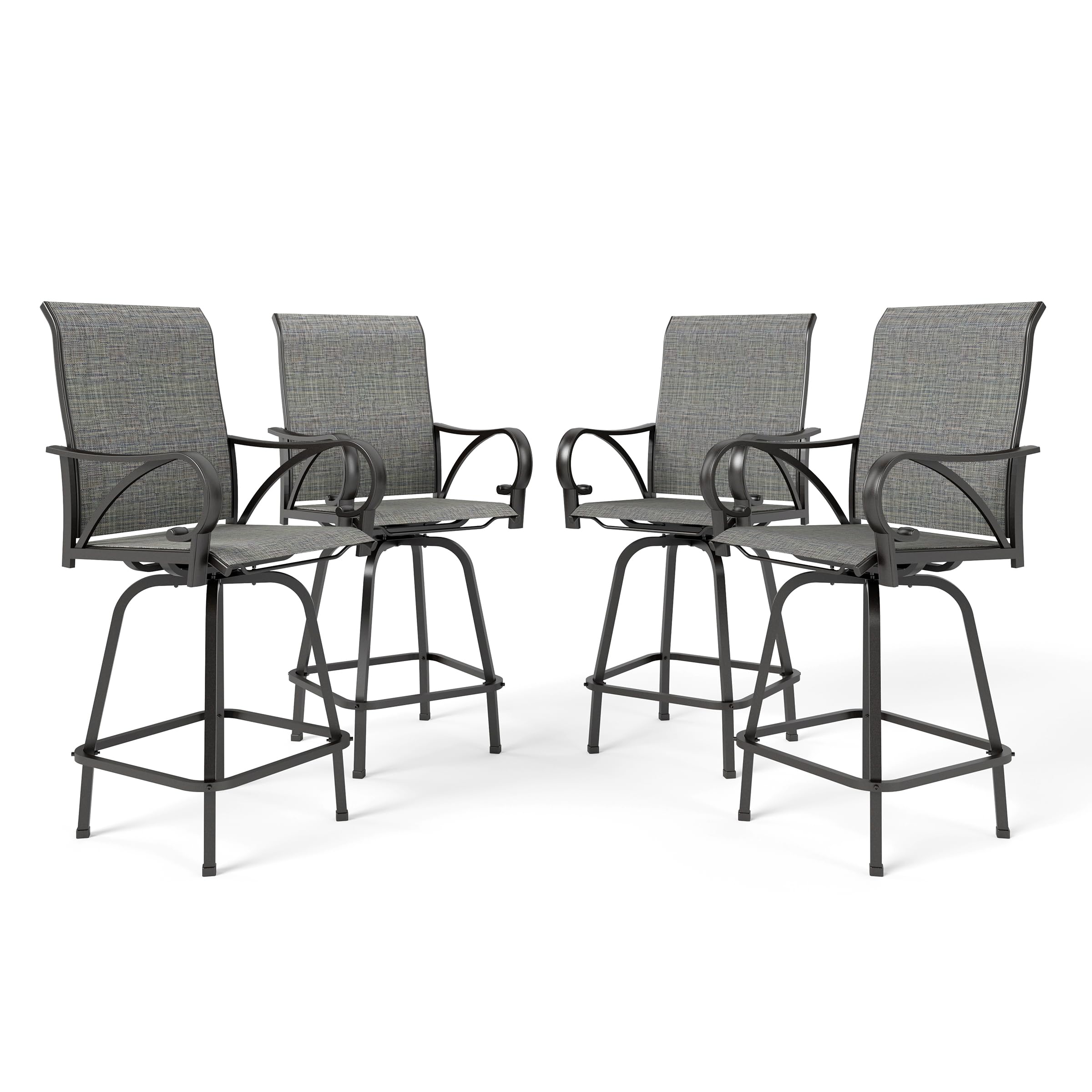 Sophia & William 4-Piece Swivel Bar Stool Set - 300 lb Capacity Grey Fabric Outdoor High Top Chairs for Patio, Deck, Backyard & Poolside Dining
