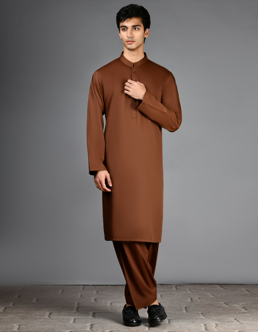 Stylish Blended Brown Kurta Trouser by J. Junaid Jamshed - Comfortable Traditional Pakistani Outfit for Men - Perfect for Eid, Weddings & Special Occasions