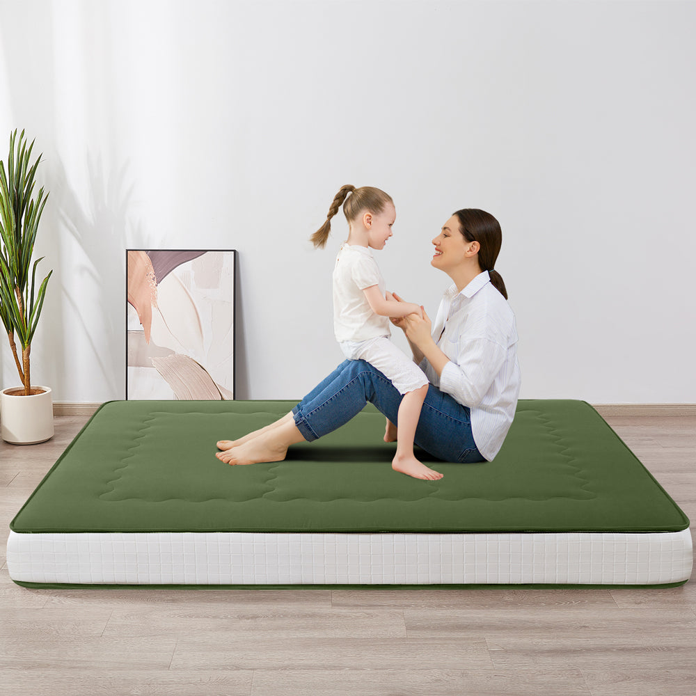 MAXYOYO 8-Inch Super Thick Floor Futon Mattress - Premium Japanese Wave Quilted Tatami Bed for Adults & Guests - Green - Perfect for Small Spaces, Guest Rooms & Minimalist Home Decor