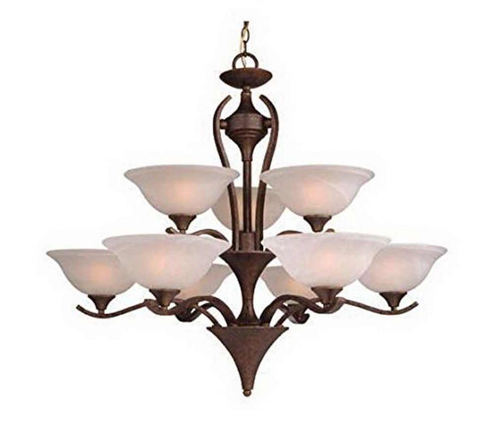 Vaxcel CH27609 9-Light Weathered Patina Chandelier - Rustic Hanging Ceiling Light Fixture for Dining Room, Living Room & Bedroom Decor