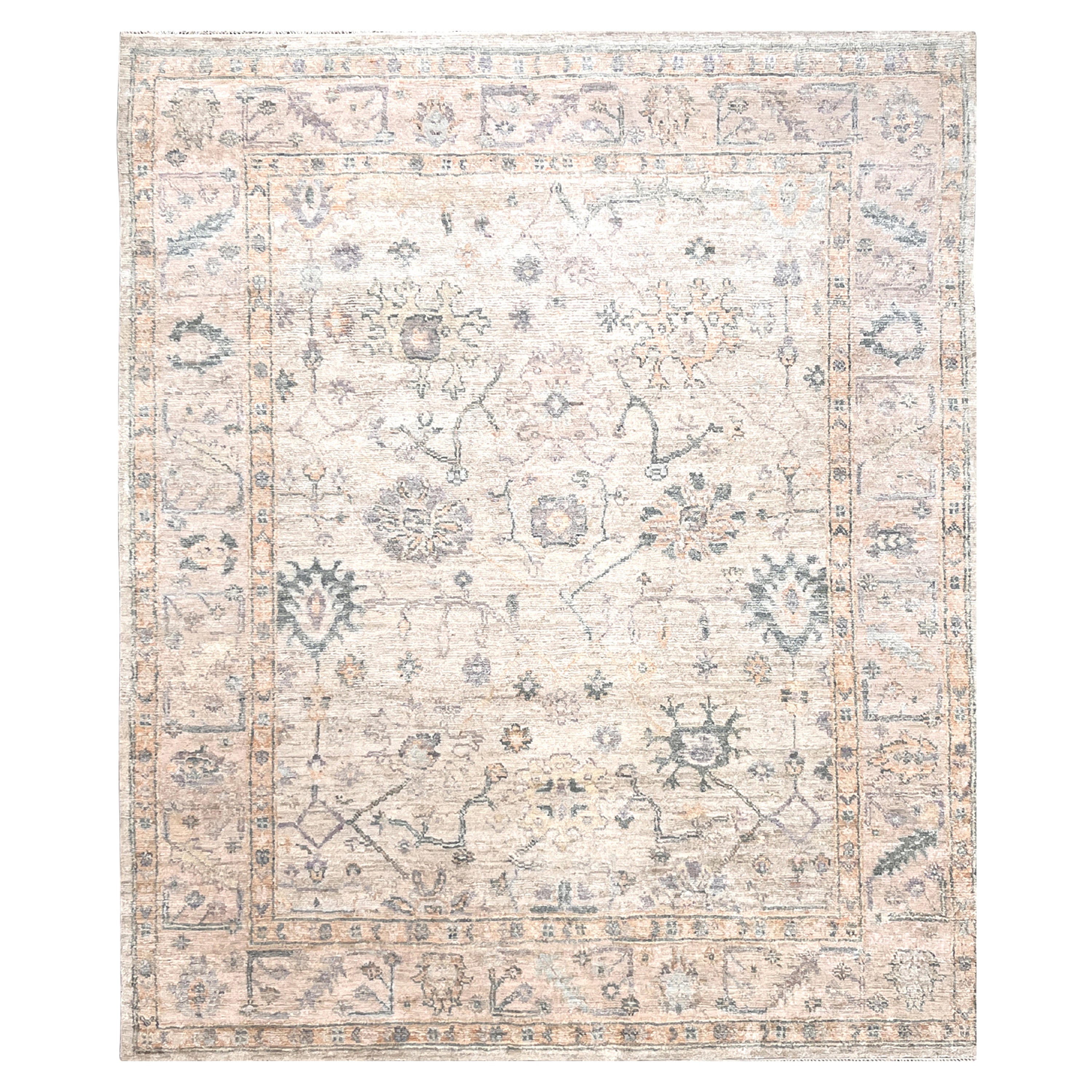 Handmade Beige Traditional Oushak Silk Rug 8' x 10' - Luxury Vintage Persian Carpet for Living Room, Bedroom & Office Decor