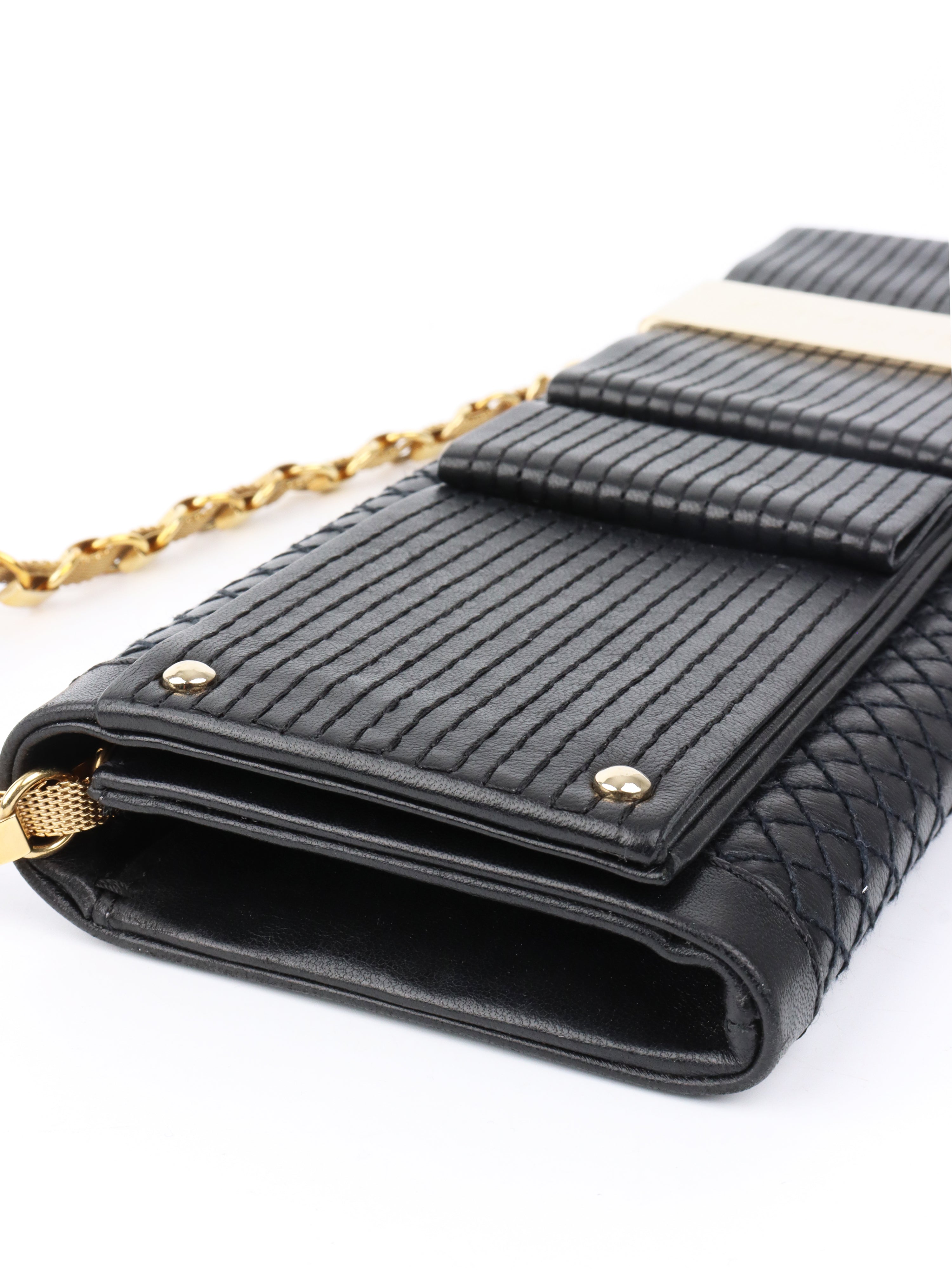 Versace Black Leather Slim Clutch Purse for Women - Elegant Evening Bag for Parties, Weddings & Special Occasions