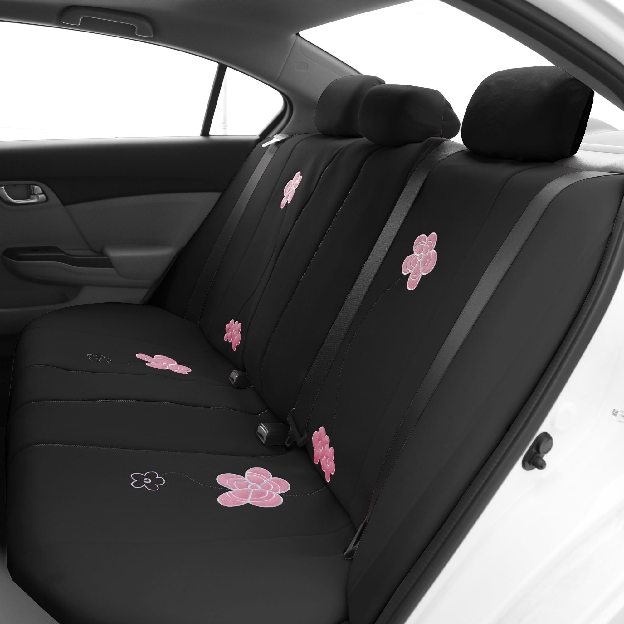 FH Group Floral Full Set Solid Black Car Seat Covers - Universal Fit for Cars, Trucks & SUVs | Airbag Compatible & Split Rear Design | Durable Interior Accessories for Daily Commute, Road Trips & Family Travel