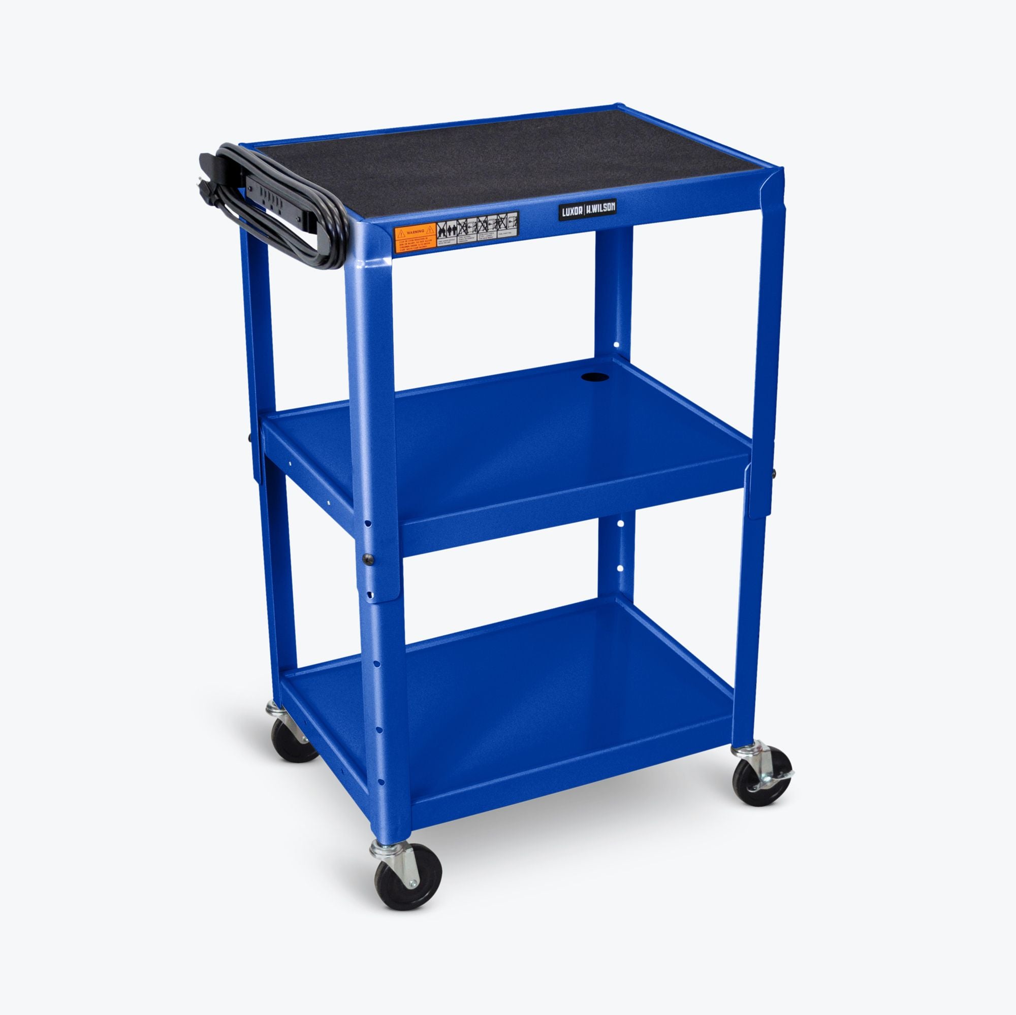 Adjustable Height Steel AV Cart with Pullout Tray - Mobile Media Stand for Classroom, Conference Room & Home Theater Organization