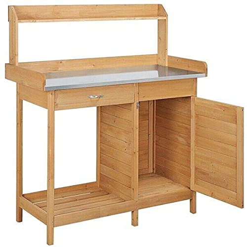 **Outdoor Potting Bench with Cabinet Drawer - Heavy Duty Garden Work Table, Patio Furniture with Storage Shelf for Gardening, Planting & Organizing Tools**