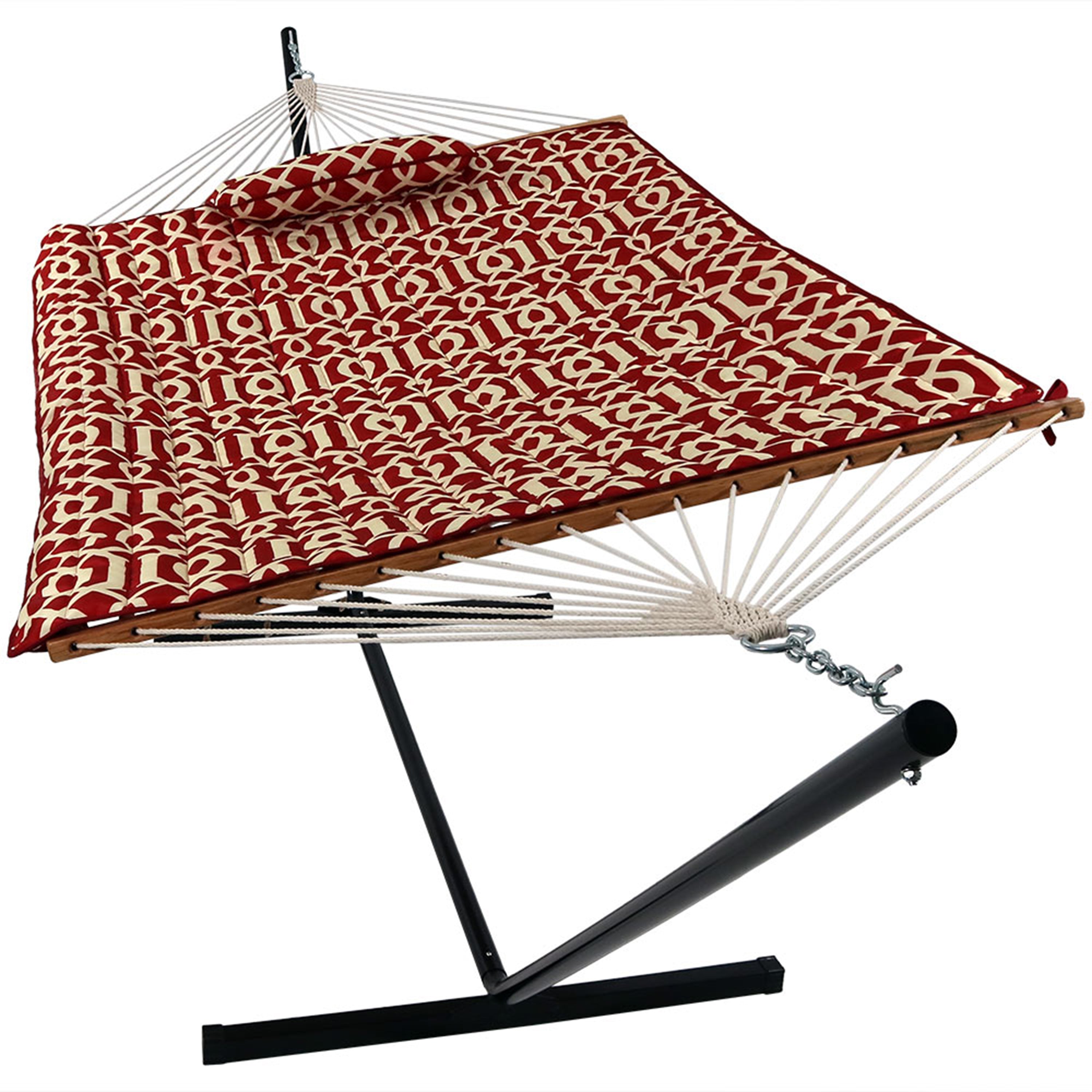 Premium Sunnydaze Rope Hammock with 12-Foot Steel Stand, Comfortable Pad & Pillow - Perfect for Backyard Relaxation, Beach Lounging & Outdoor Camping