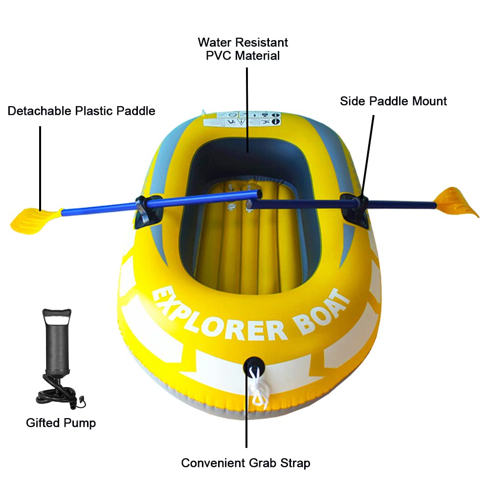 **Inflatable Kayak for Adults - Single Person Fishing Boat, Portable PVC Canoe with Pump & Paddle - Heavy Duty & Stable for Lakes, Rivers & Ocean - Yellow**
