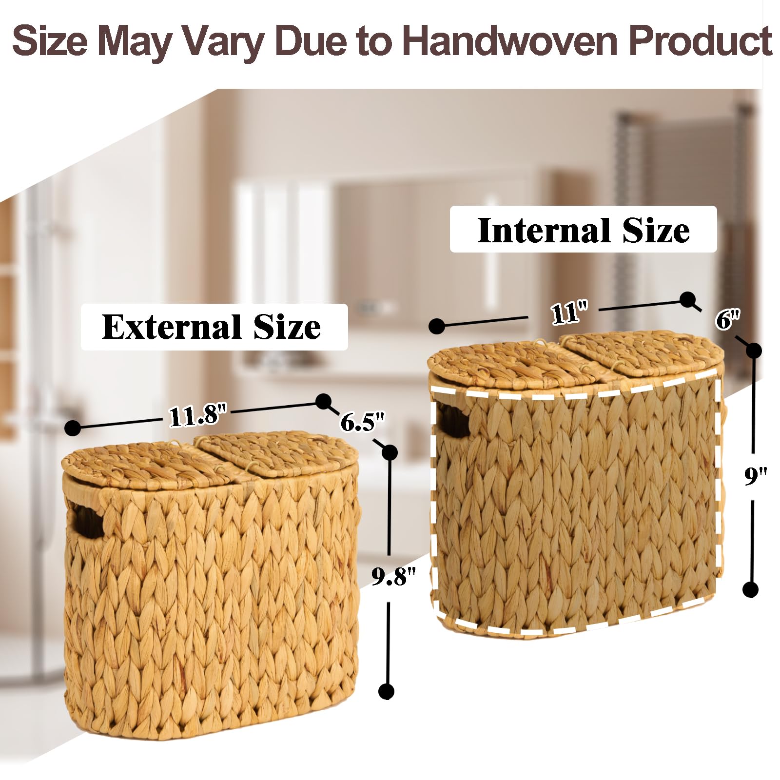 FairyHaus Natural Water Hyacinth Woven Toilet Paper Storage Basket with Lid & Handles - Holds 4 Rolls - Bathroom Organizer for Toilet Paper Holder, Tissue Storage - Perfect for Bathroom, Powder Room or Guest Bath Decor