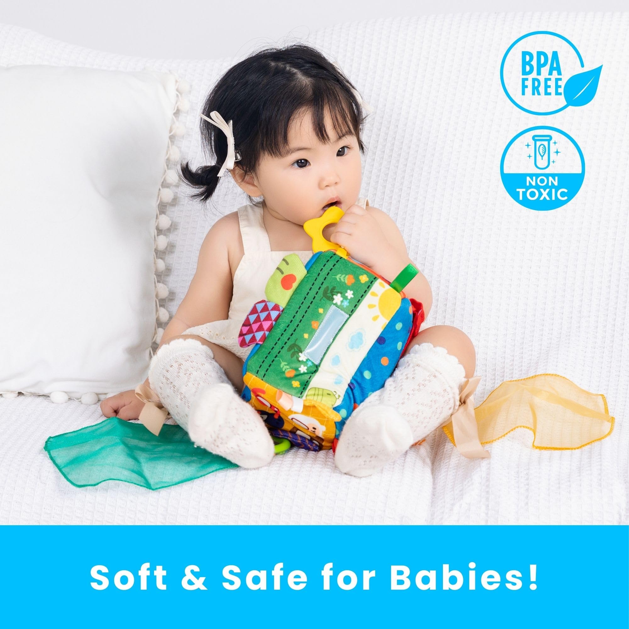 PlenPLAY Baby Tissue Box Toy - Sensory Development & Learning Toys for 6-12 Months - Montessori Educational Toys for 1 Year Old - Soft Pull & Play Activity for Toddlers - Perfect for Home, Daycare & Travel Playtime