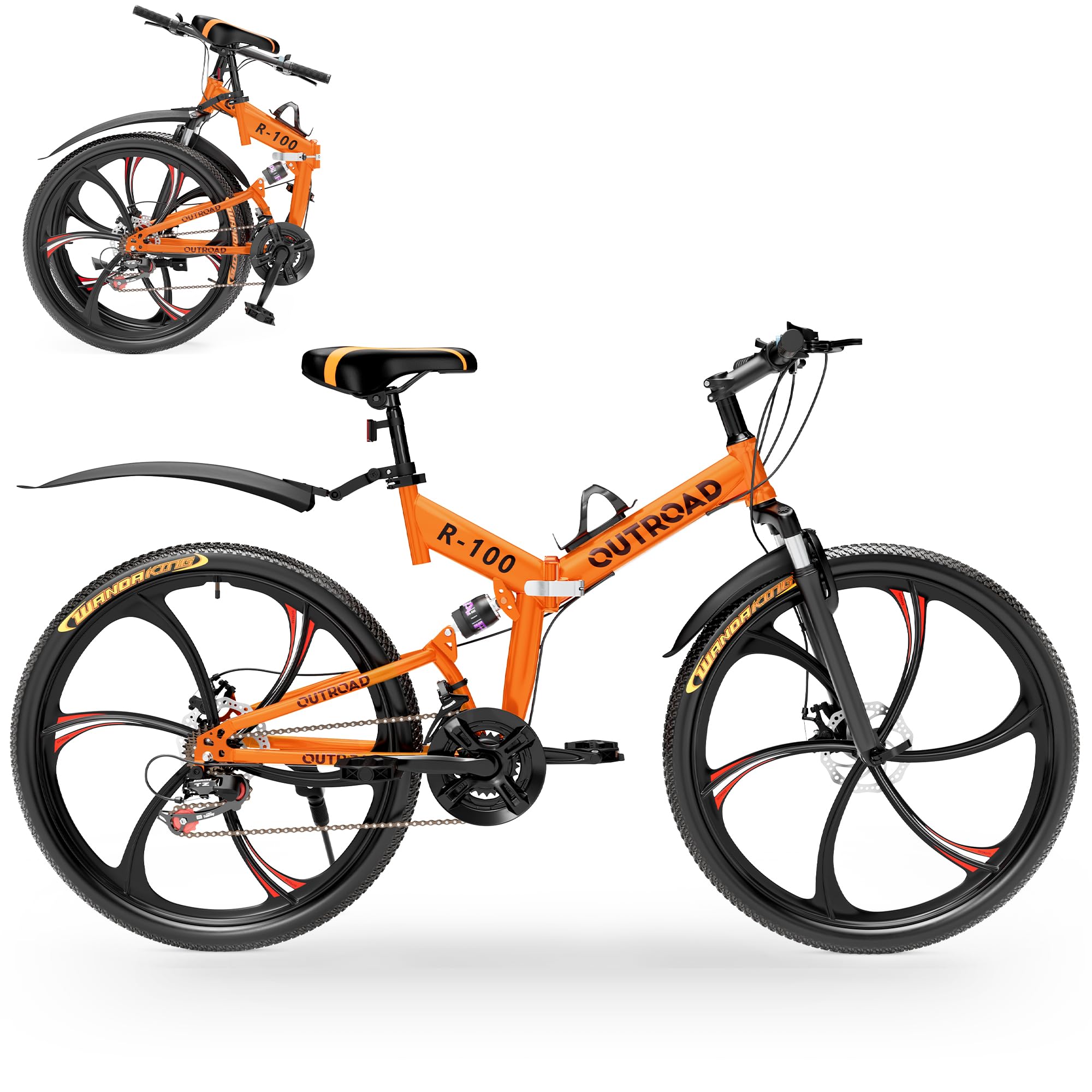 26 Inch Adult Folding Mountain Bike - 21 Speed Foldable Bicycle with Full Suspension & Dual Disc Brakes | High Carbon Steel Frame | Compact Folding Design for Men, Women & Teens | Perfect for Commuting, Trail Riding & Urban Adventures