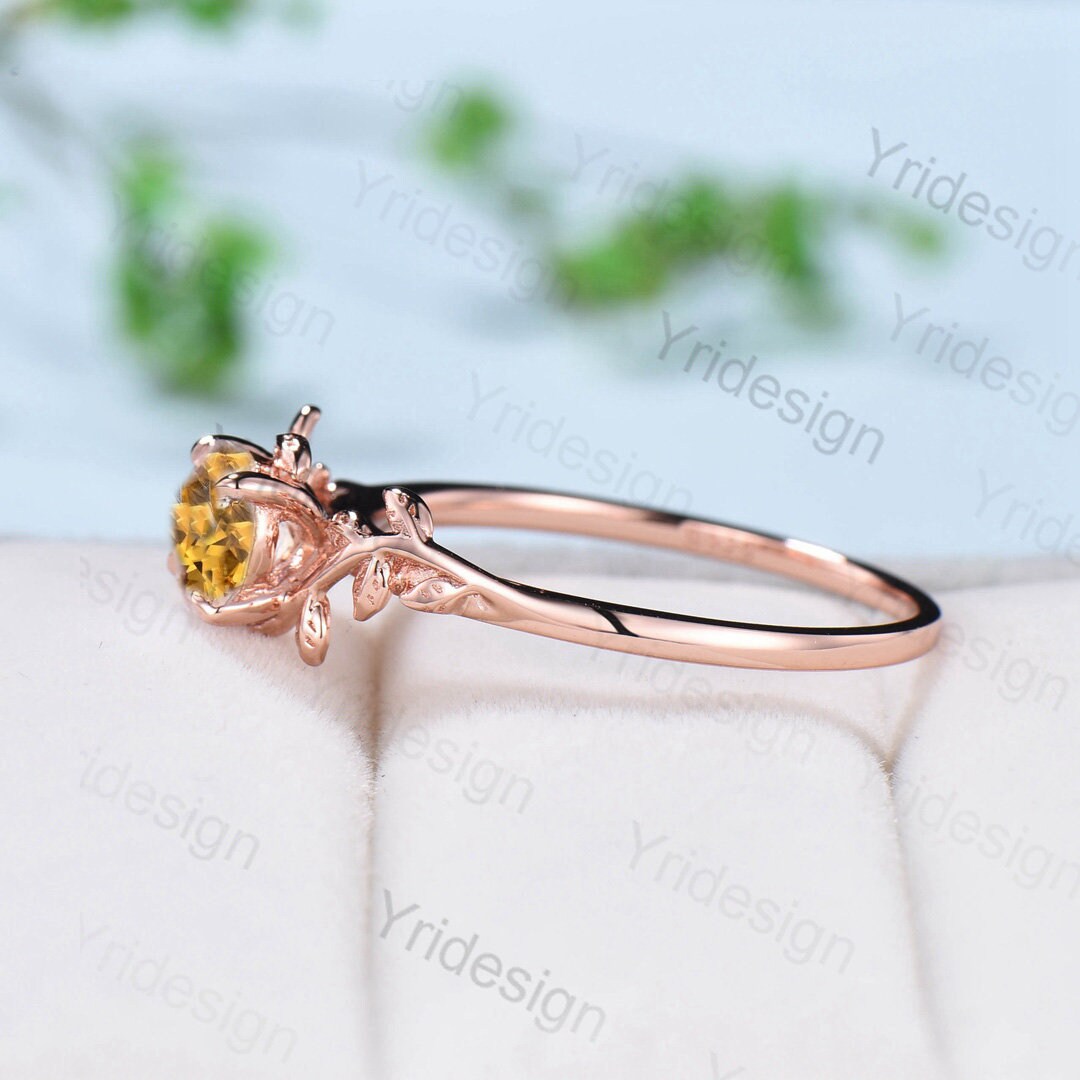 Vintage Twig Citrine Engagement Ring in Rose Gold - Elegant Natural Inspired Leaf Branch Wedding Ring for Women - Perfect Proposal Gift & Boho Jewelry for Special Occasions