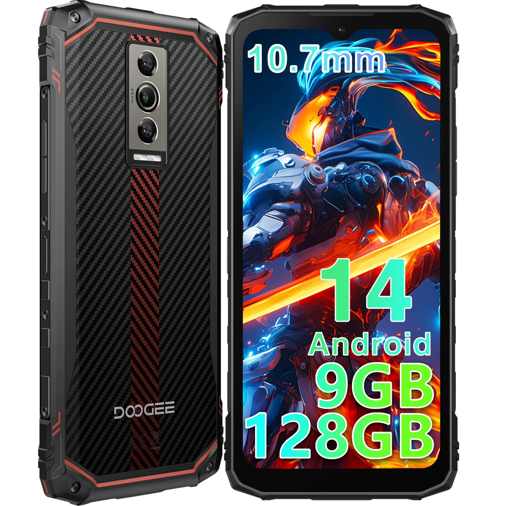 DOOGEE Blade 10 Rugged Smartphone Unlocked - Android 14, 9GB RAM + 128GB Storage (Expandable to 2TB), Octa-Core Processor, 6.56