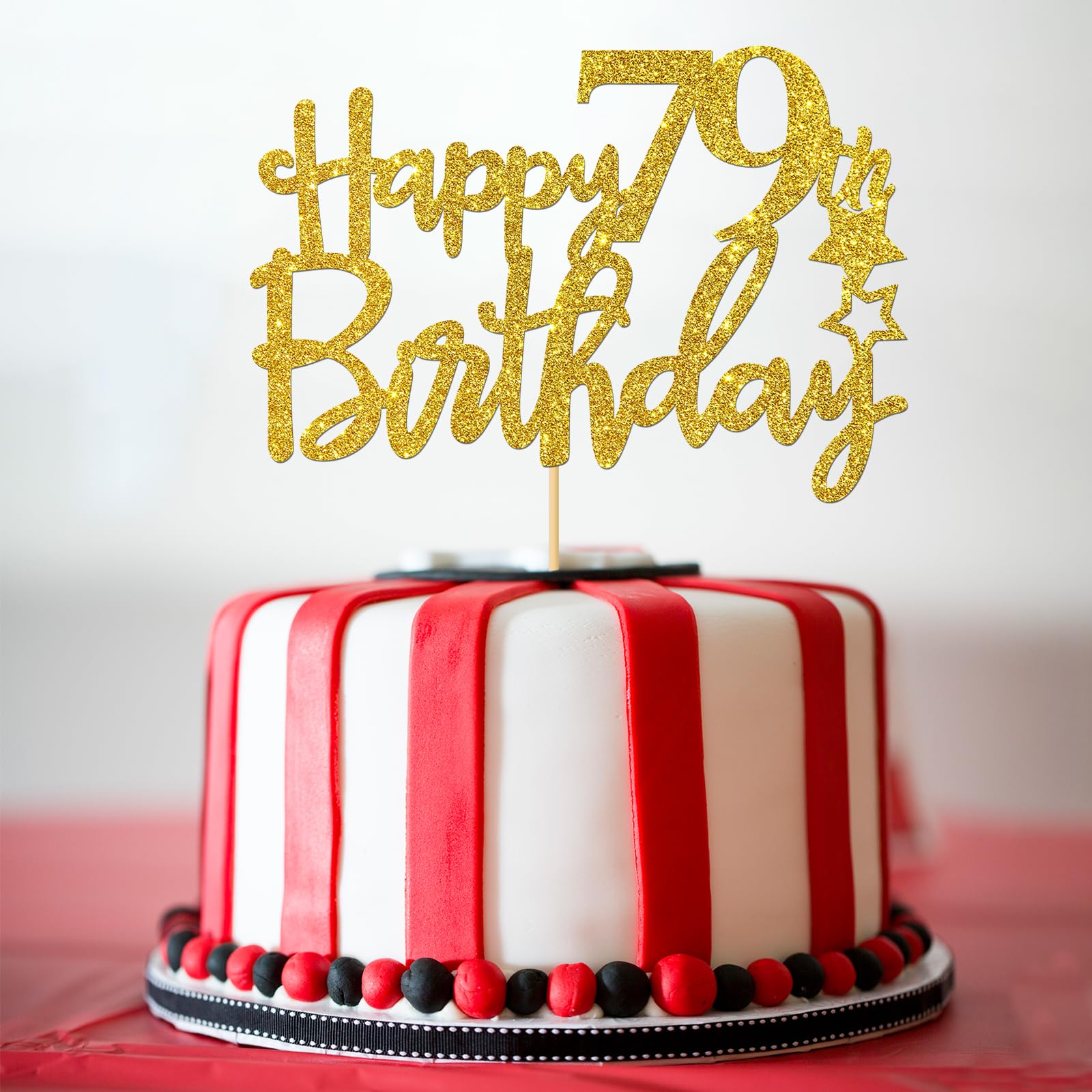 Gold Glitter Happy 79th Birthday Cake Topper - 79 Sign Cake Decor - Cheers to 79 Years Party Supplies - 79th Birthday Party Decorations for Women, Men, Retirement Celebration & Milestone Birthday Cakes