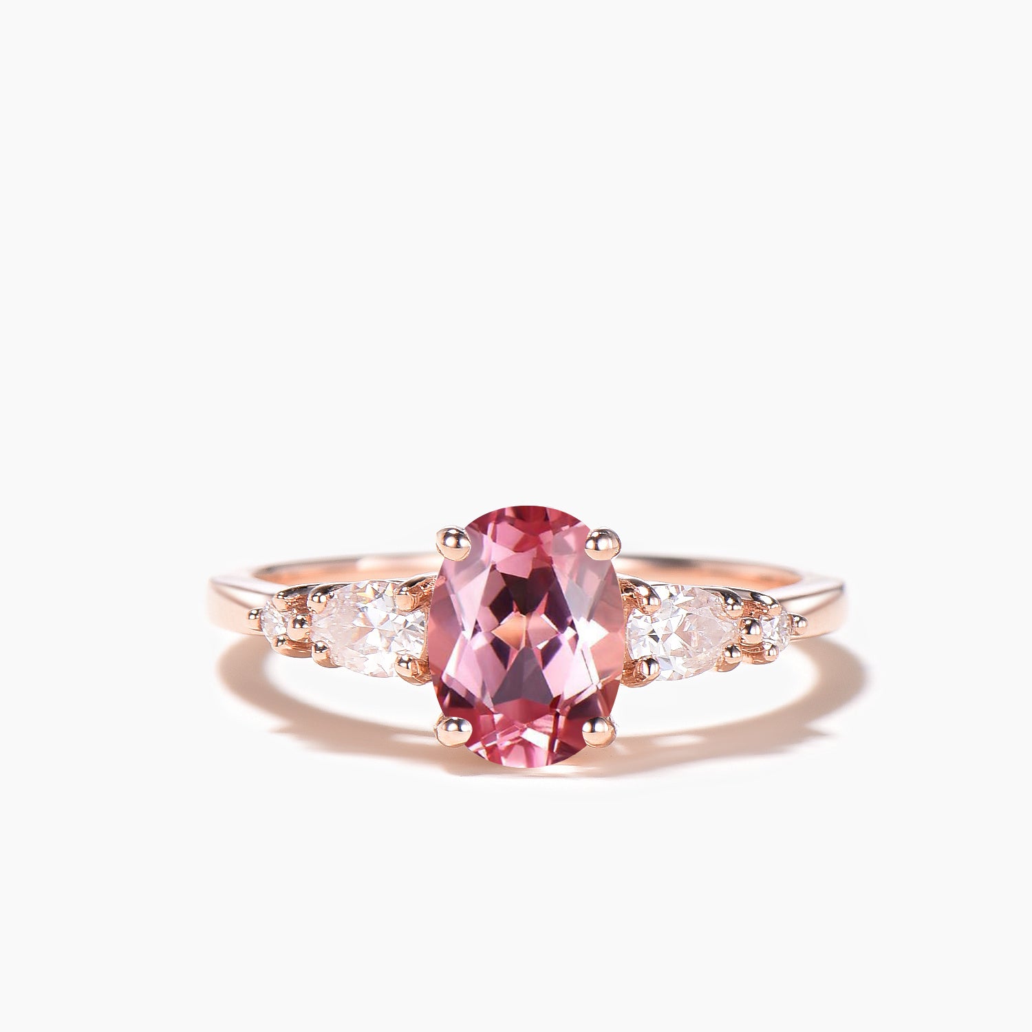 Oval Padparadscha Sapphire & Moissanite Engagement Ring Set - Bridal Wedding Band Enhancer for Women | Perfect for Proposals, Anniversaries & Special Occasions
