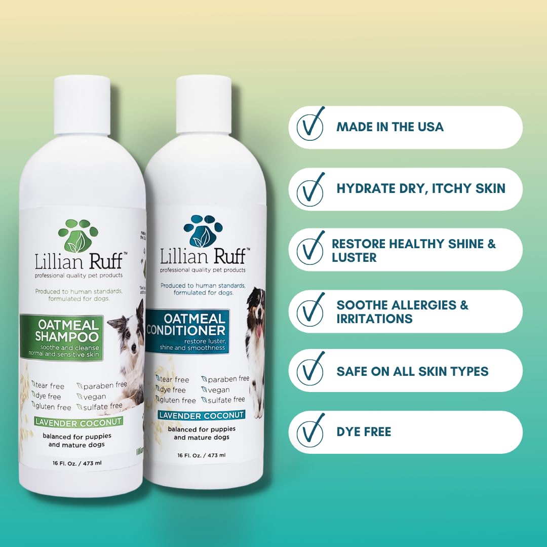 Premium Dog Grooming Starter Kit - Oatmeal Shampoo & Conditioner, Waterless Citrus Shampoo, Ear Cleaner, Breath Freshener, Waste Bag Dispenser with 15 Bags - Perfect for Travel, Daily Care & Puppy Bath Time