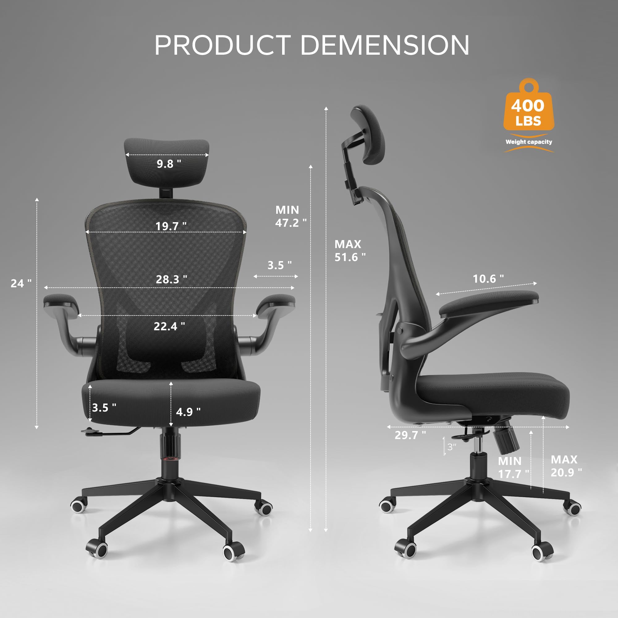 Ergonomic Drafting Chair with Lumbar Support - Adjustable Height Office Chair for Standing Desk, Flip-Up Armrests & Footrest - Perfect for Home Office, Studio & Architects (Black)
