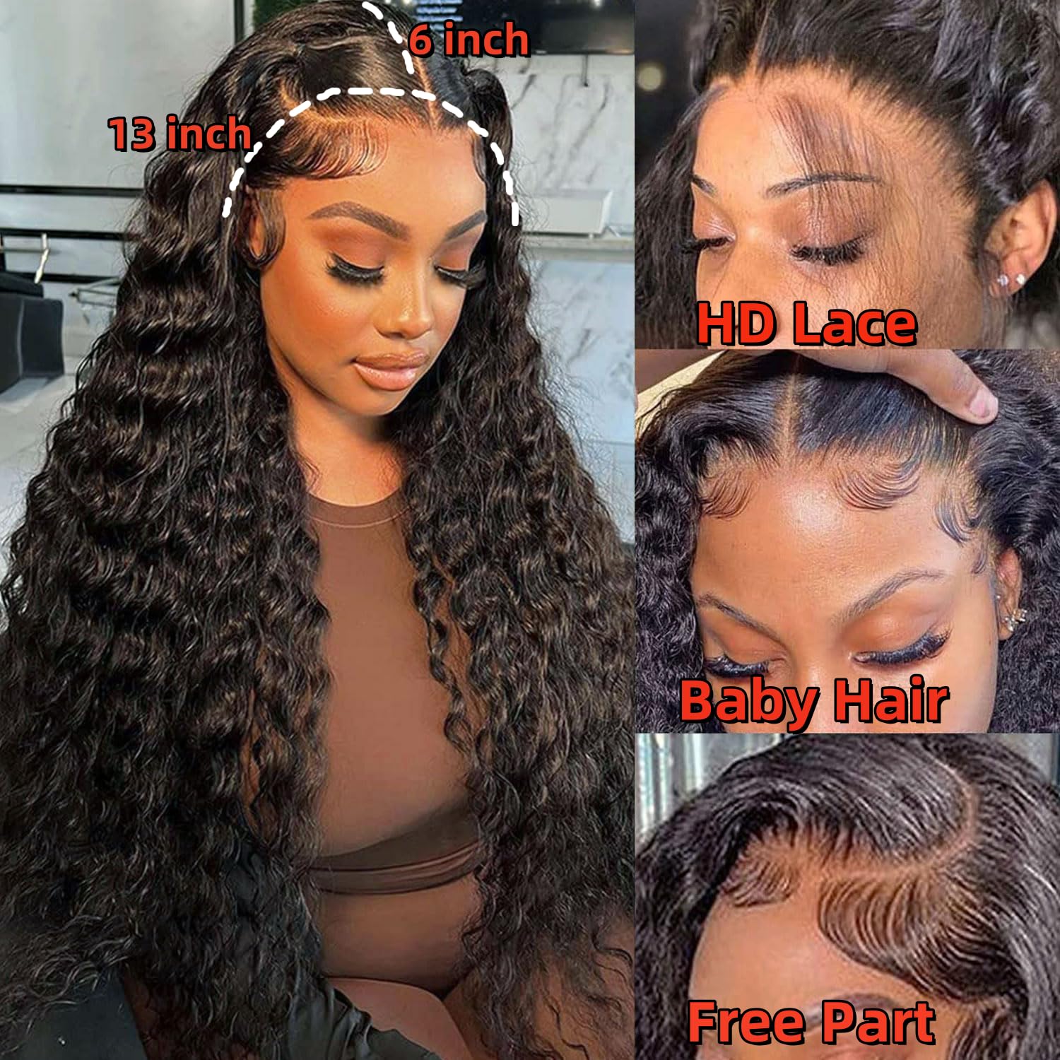 30 Inch Water Wave Lace Front Wigs Human Hair 200% Density 13x6 Wet and Wavy HD Transparent Lace Frontal Wig - Glueless Pre Plucked with Baby Hair for Black Women | Perfect for Daily Wear, Cosplay, and Special Occasions