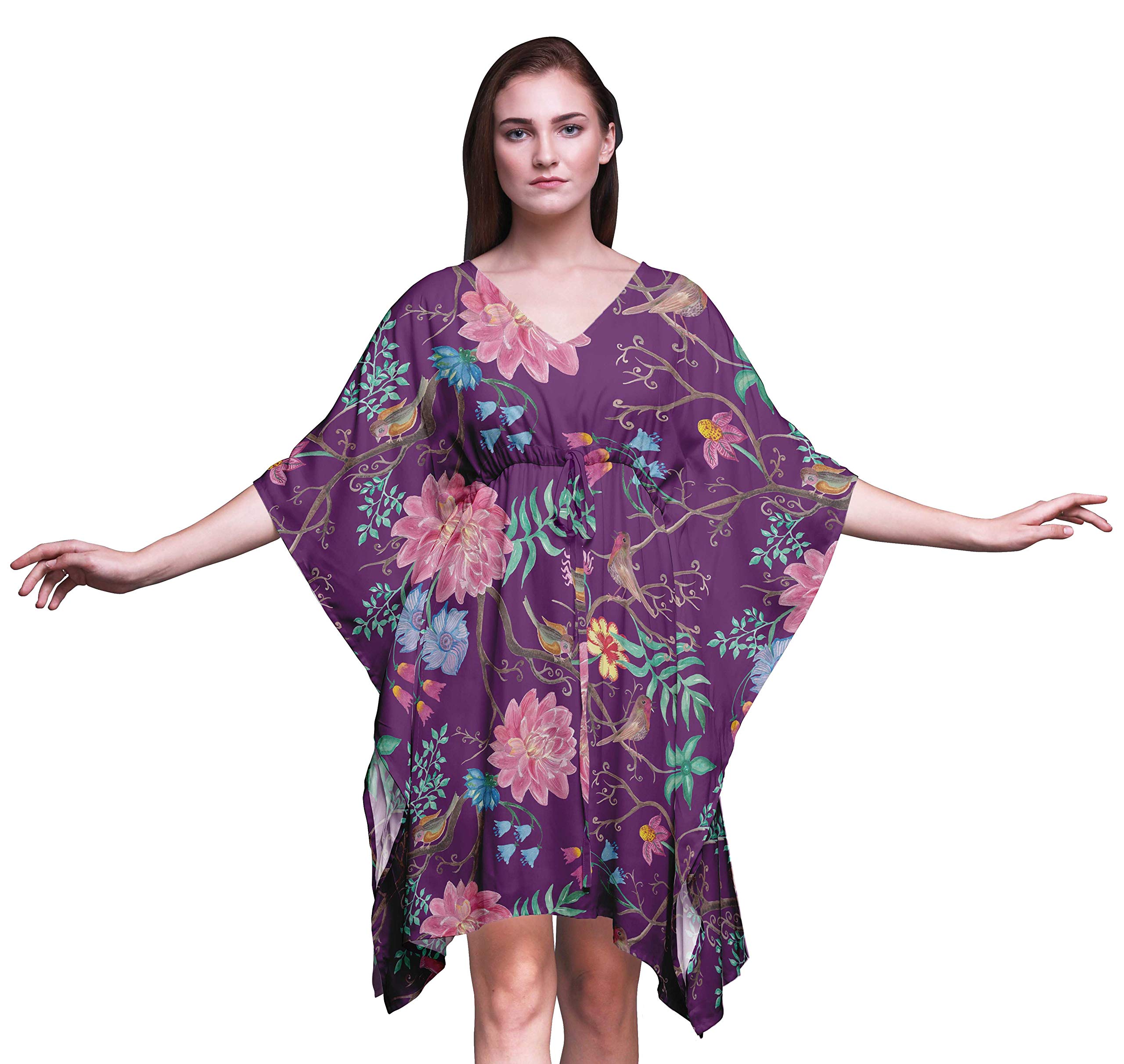 Bimba Women's Short Caftan Midi Dress - Beach Cover Up Swimwear, Lightweight Summer Kaftan for Pool, Vacation & Boho Style Outfits