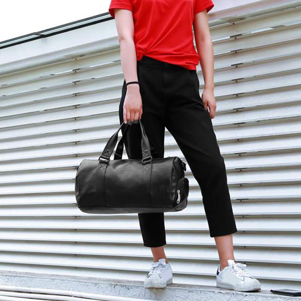 Waterproof Unisex Travel Duffel Bag - Large Capacity Gym Tote Shoulder Bag in Black Faux Leather | Perfect for Fitness, Travel & Outdoor Adventures