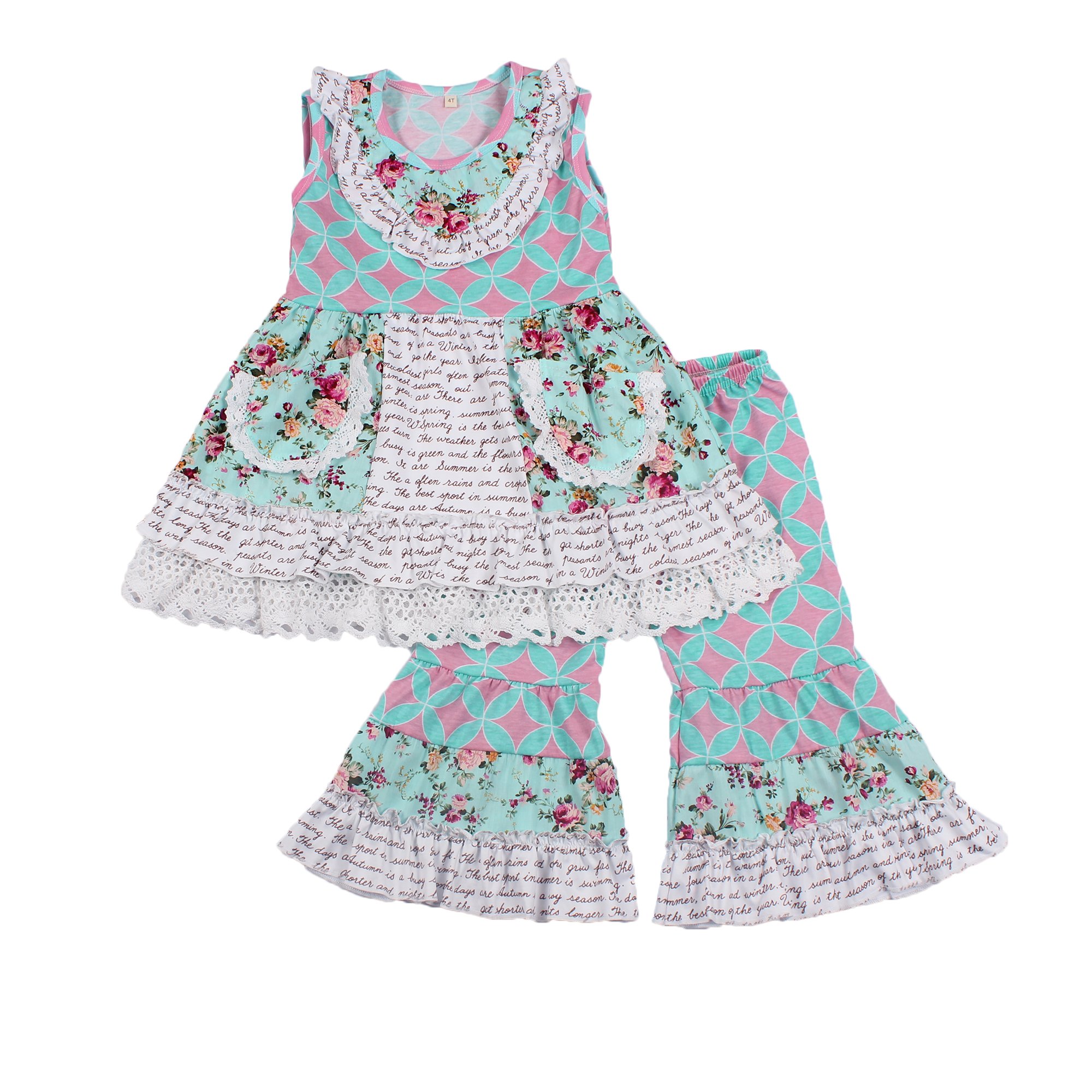 Yawoo Haan 2-Piece Toddler Girls Summer Outfit - Floral Print Dress & Capri Set | Soft Cotton Baby Clothes for Playdates, Beach Vacations & Outdoor Adventures
