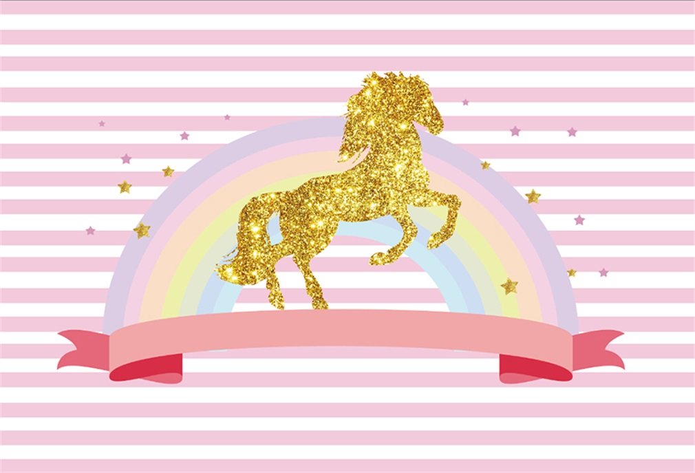 Leyiyi 5x3ft Golden Unicorn Star Rainbow Ribbon Photography Backdrop - Perfect for Baby Showers, Girls Birthday Parties, Banquet Decor & Studio Photo Shoots | Vinyl Portrait Background for Home Interior & Video Props