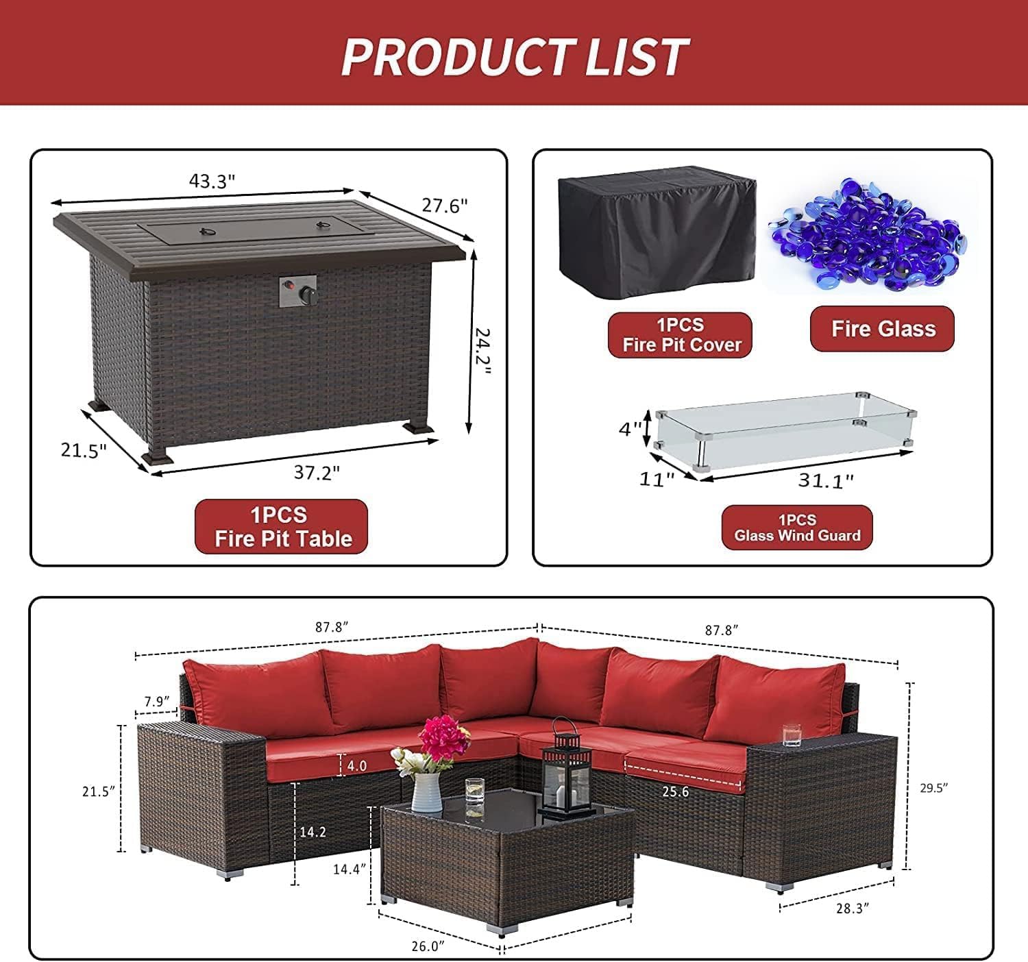 7-Piece Outdoor Patio Furniture Set with 43