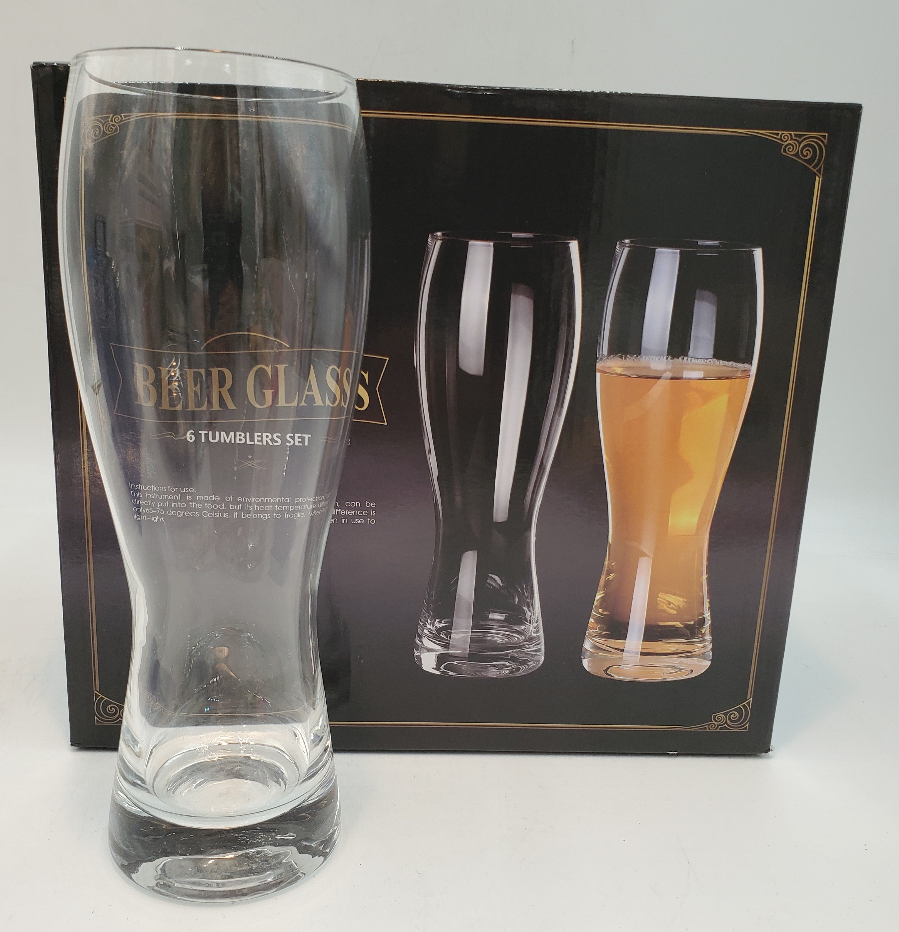 6-Pack 3x9.25 Inch Premium Beer Glasses - Heavy Duty Pub Style Pint Glasses for Home Bars, Restaurants & Parties