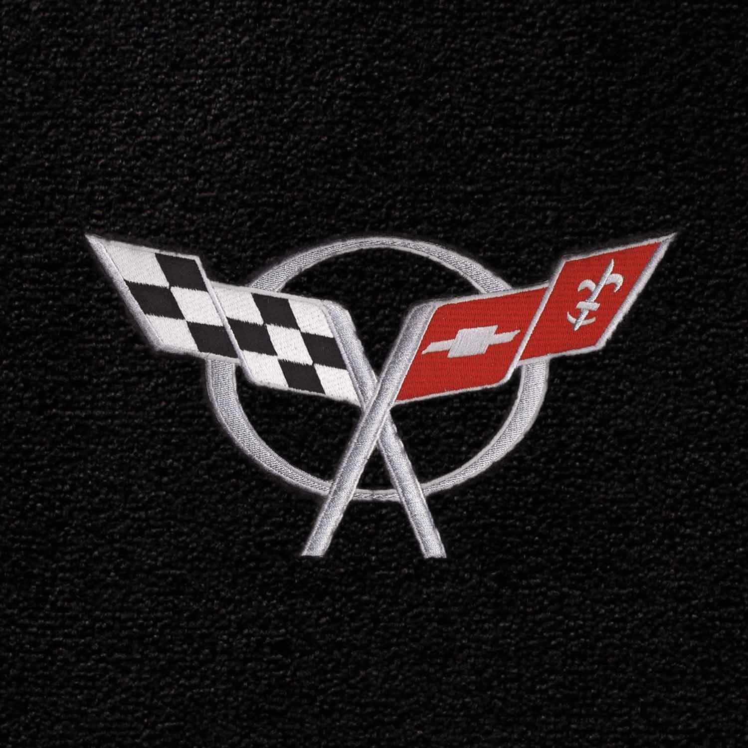 Premium C5 Corvette Convertible Trunk Mat - Black with Silver Crossed Flags Logo | Durable Car Accessories for Corvette Enthusiasts | Perfect for Car Shows & Road Trips