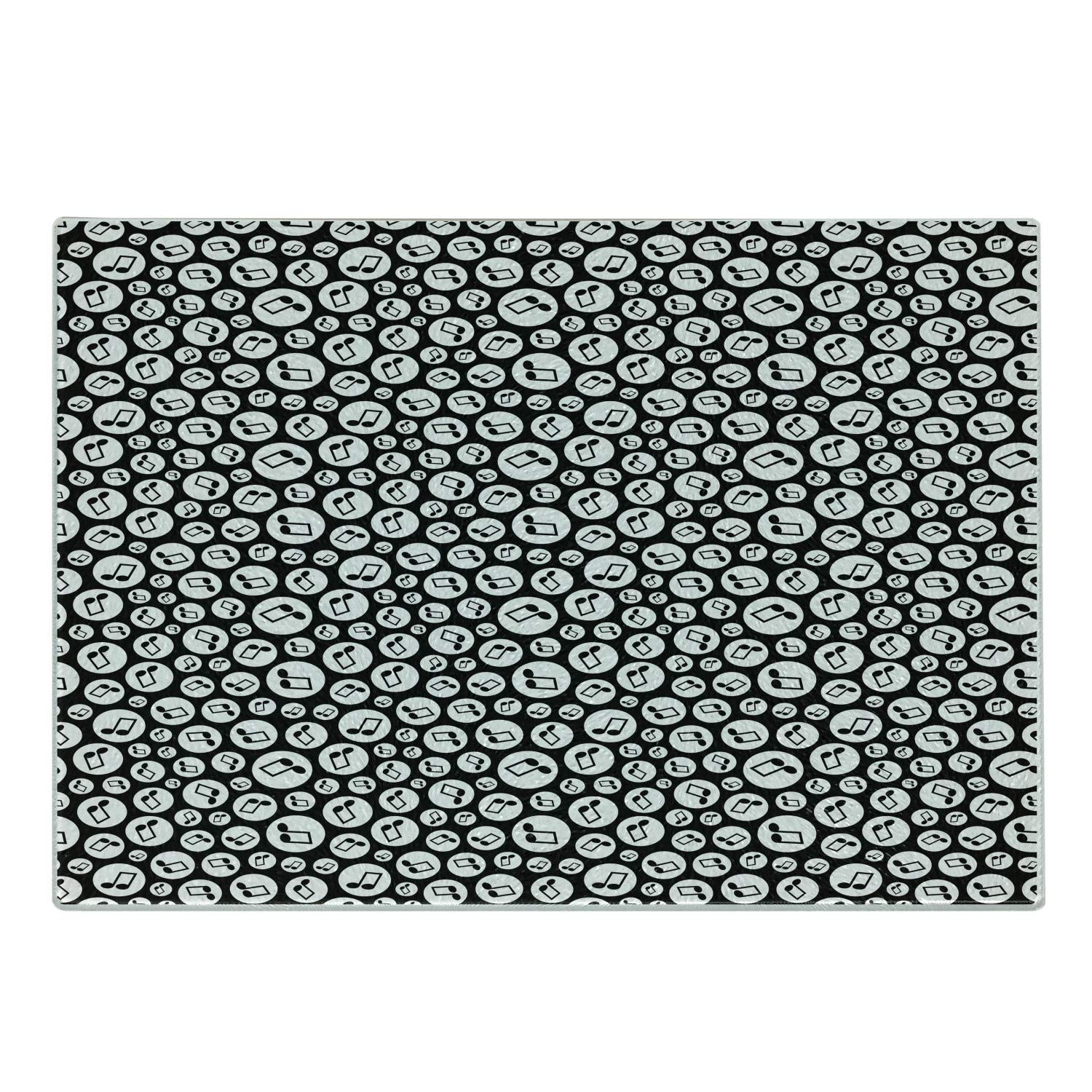 Ambesonne Music Themed Tempered Glass Cutting Board - Circular Hoops Band Party Disco Punk Print - Small Black & White Decorative Serving Board for Kitchen, Dining & Party Entertaining
