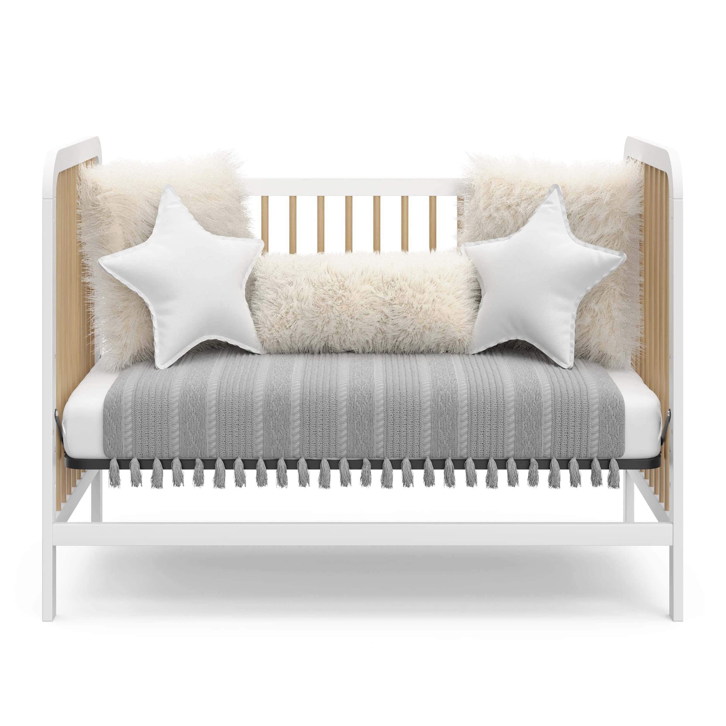 Storkcraft Pasadena 3-in-1 Convertible Baby Crib - GREENGUARD Gold Certified, White with Driftwood Finish | Converts to Daybed & Toddler Bed | Adjustable Mattress Height | Fits Standard Full-Size Crib Mattress | Perfect for Nursery, Bedroom & Daycare Use