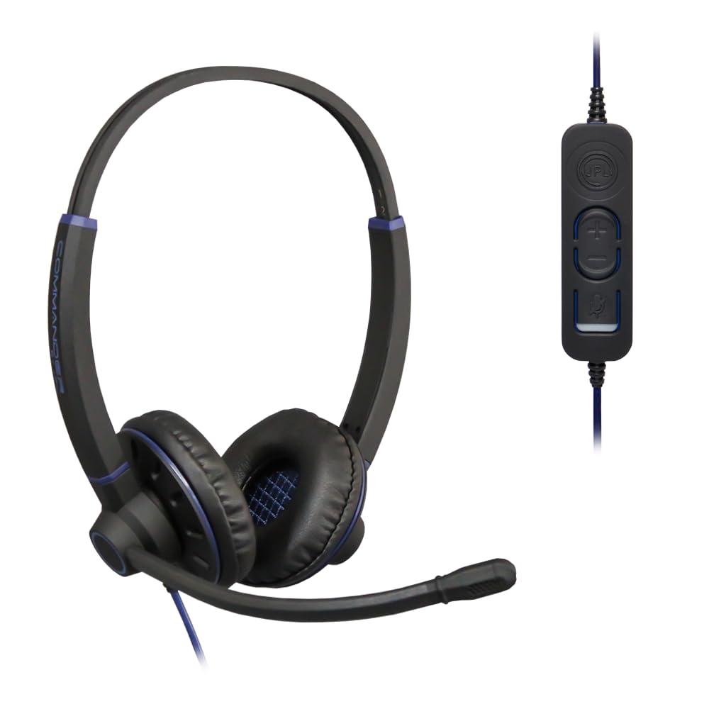 JPL Headset Commander-2 (V2) Binaural USB Headset with Noise Cancelling - Corded Office Headphones with USB-A Plug & Play, Soft Pouch Case & USB Adapter - Compatible with Major Softphones (Black) - Perfect for Call Centers, Remote Work & Customer Service