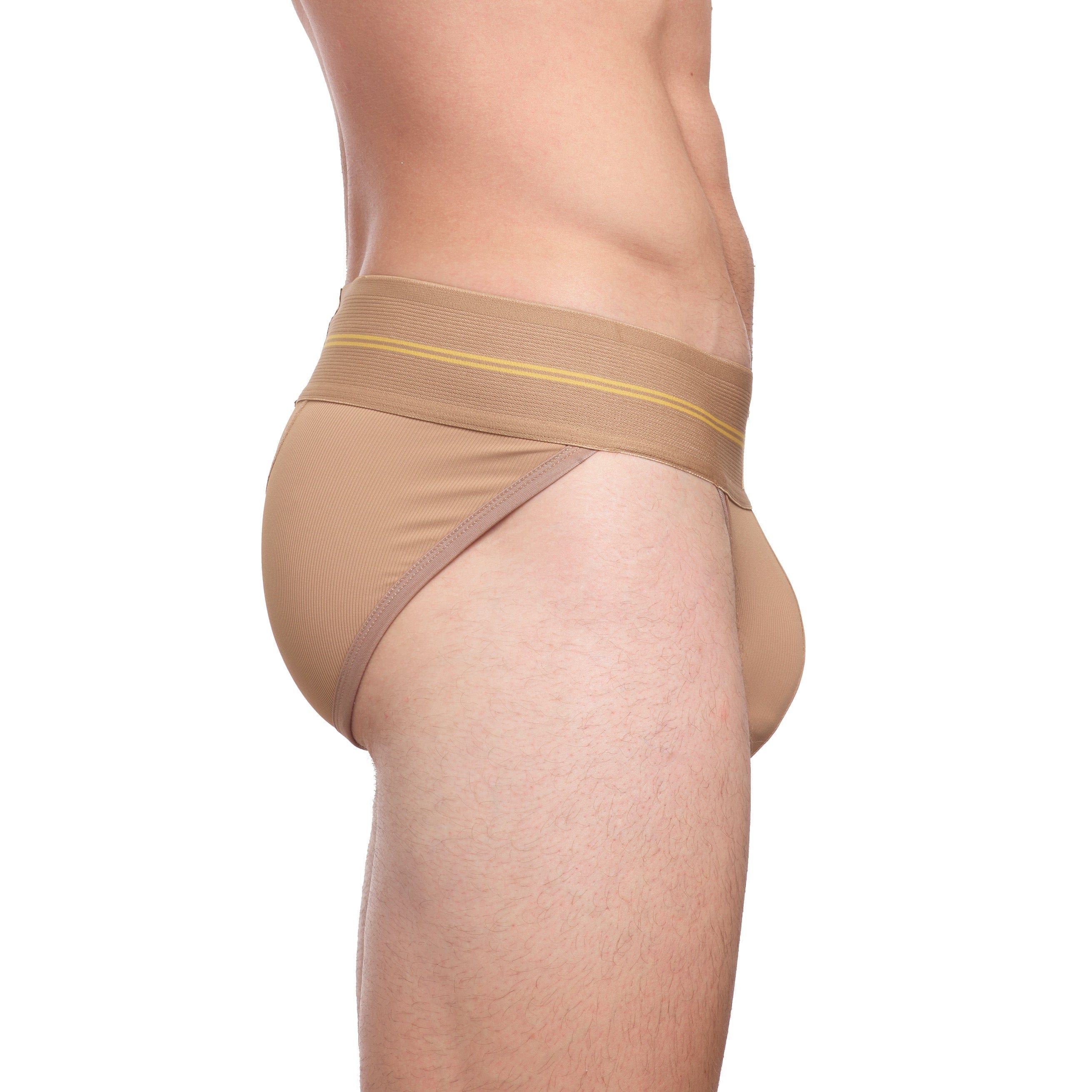 High-Performance Ribbed Sport Briefs for Men - Comfortable & Breathable Tan Underwear - Ideal for Gym, Running & Active Lifestyle