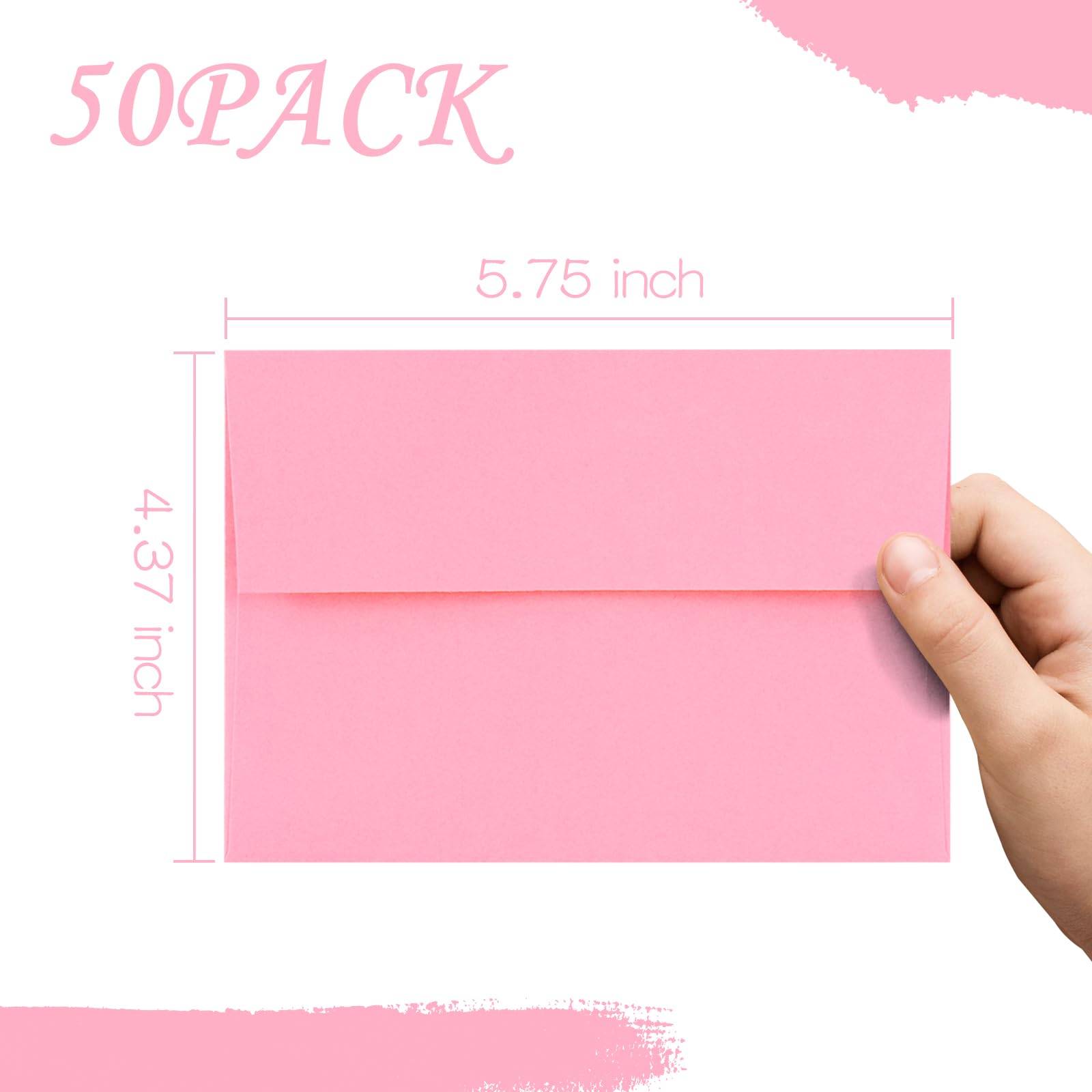 AZAZA 50 Pack A2 Envelopes 4.37x5.75 Inches - Pink Self Seal Printable Invitation Envelopes for Wedding, Baby Shower, Greeting Cards & Stationery - Perfect for DIY Crafts, Mailing & Special Occasions