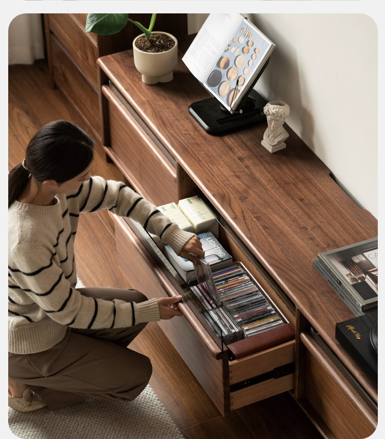Premium Black Walnut Solid Wood TV Stand - Modern Entertainment Center for Living Room & Home Theater