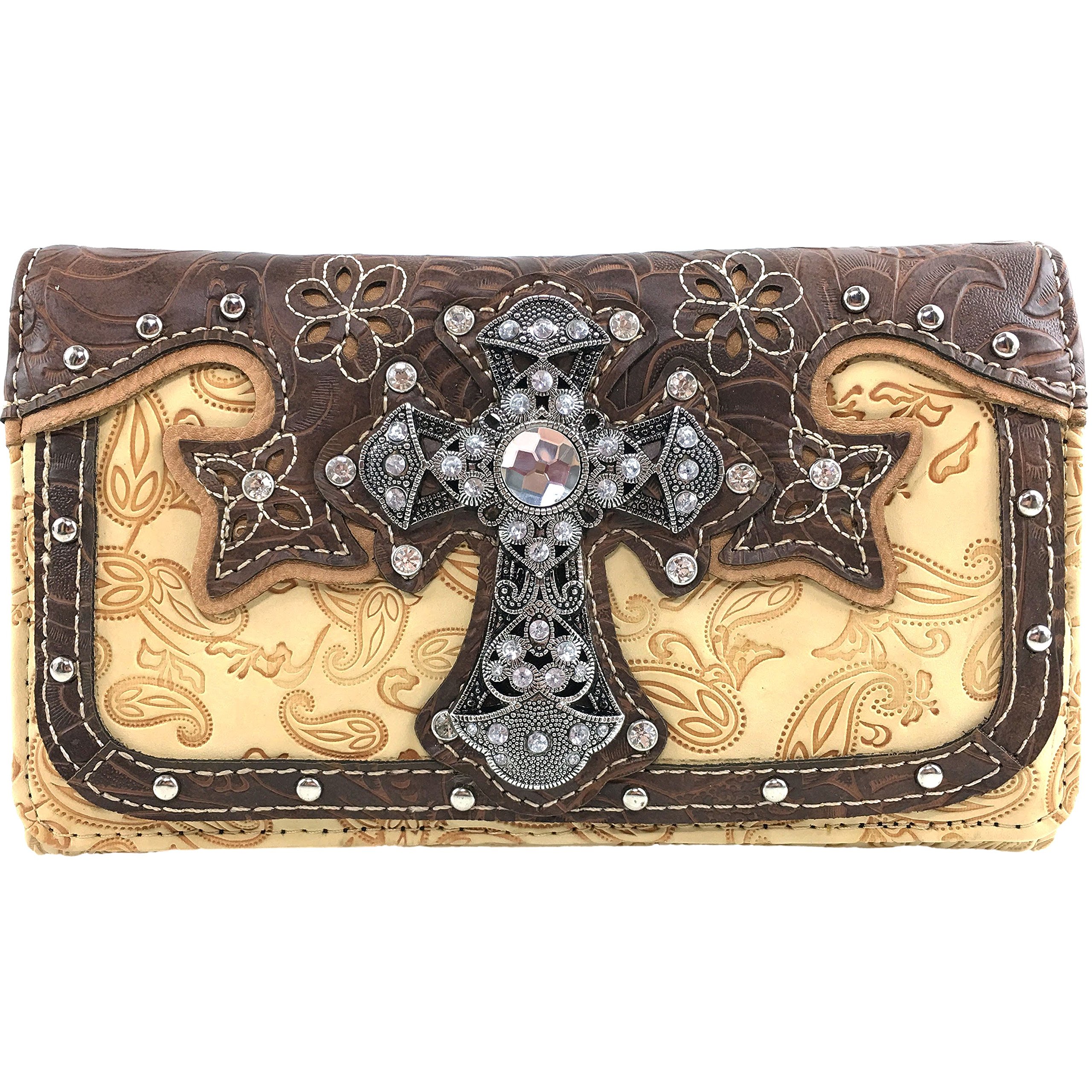 Justin West Floral Silver Cross Concealed Carry Handbag - Women's Embroidery Crossbody Purse with Wallet for Church, Date Night & Everyday Use
