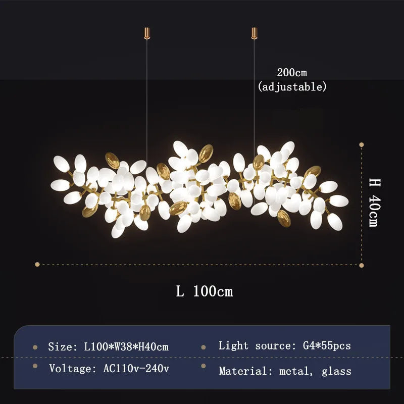 Elegant White and Gold Leaf Chandelier - Modern Crystal Ceiling Light Fixture for Living Room, Dining Room, Bedroom - Perfect for Home Decor and Luxury Interior Design
