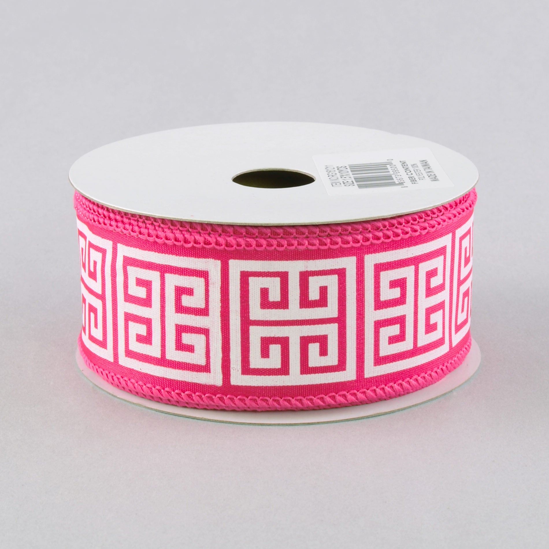 1.5 Inch Greek Key Satin Ribbon - Hot Pink & White (10 Yards) - Perfect for Gift Wrapping, Wedding Decorations, DIY Crafts & Hair Bows