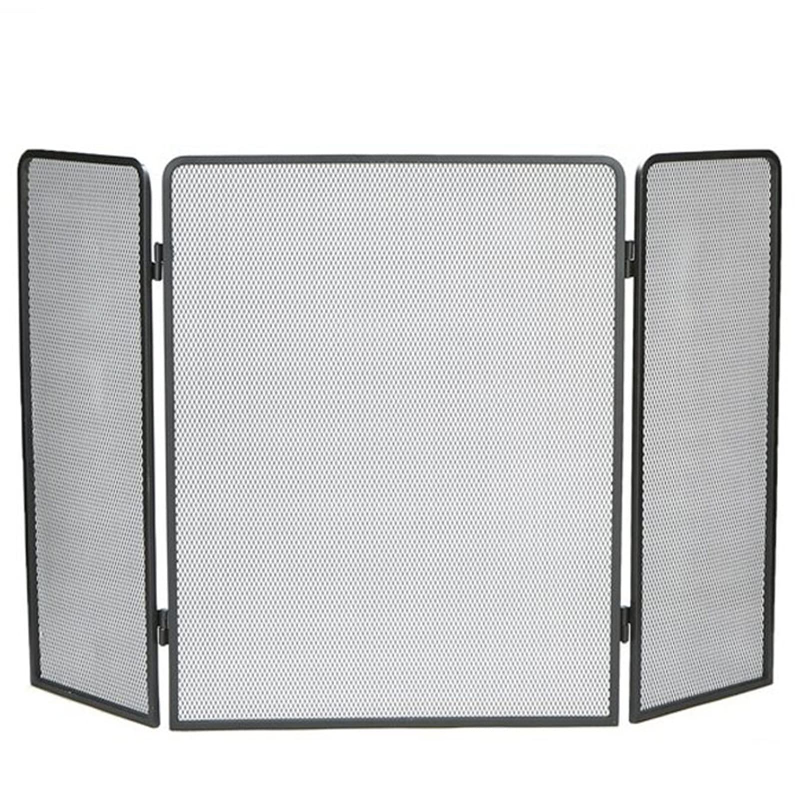 3-Piece Foldable Black Metal Fireplace Screen - Safe & Stable Protective Cover for Wood Burning Fireplaces | Fireplace Decor & Safety Accessory for Living Room, Patio, or Outdoor Use