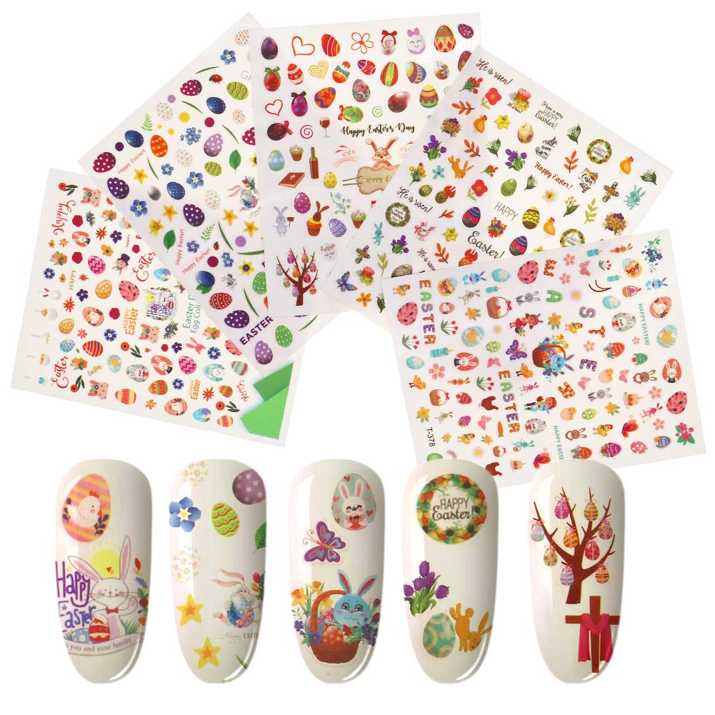 Easter Nail Art Stickers - Bunny, Eggs, Chick & Flower Designs - Self-Adhesive Nail Decals for Women, Girls & Kids - Perfect for Spring Nails, Easter Parties & DIY Manicures