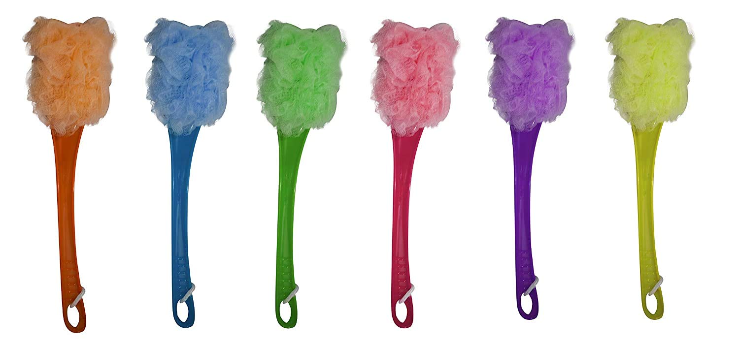 SIYAA Kids Bath Loofah Scrubber with Long Handle - Soft Body Wash Sponge for Gentle Exfoliation (Multicolor, 2-Pack) - Perfect for Sensitive Skin & Fun Bath Time for Toddlers