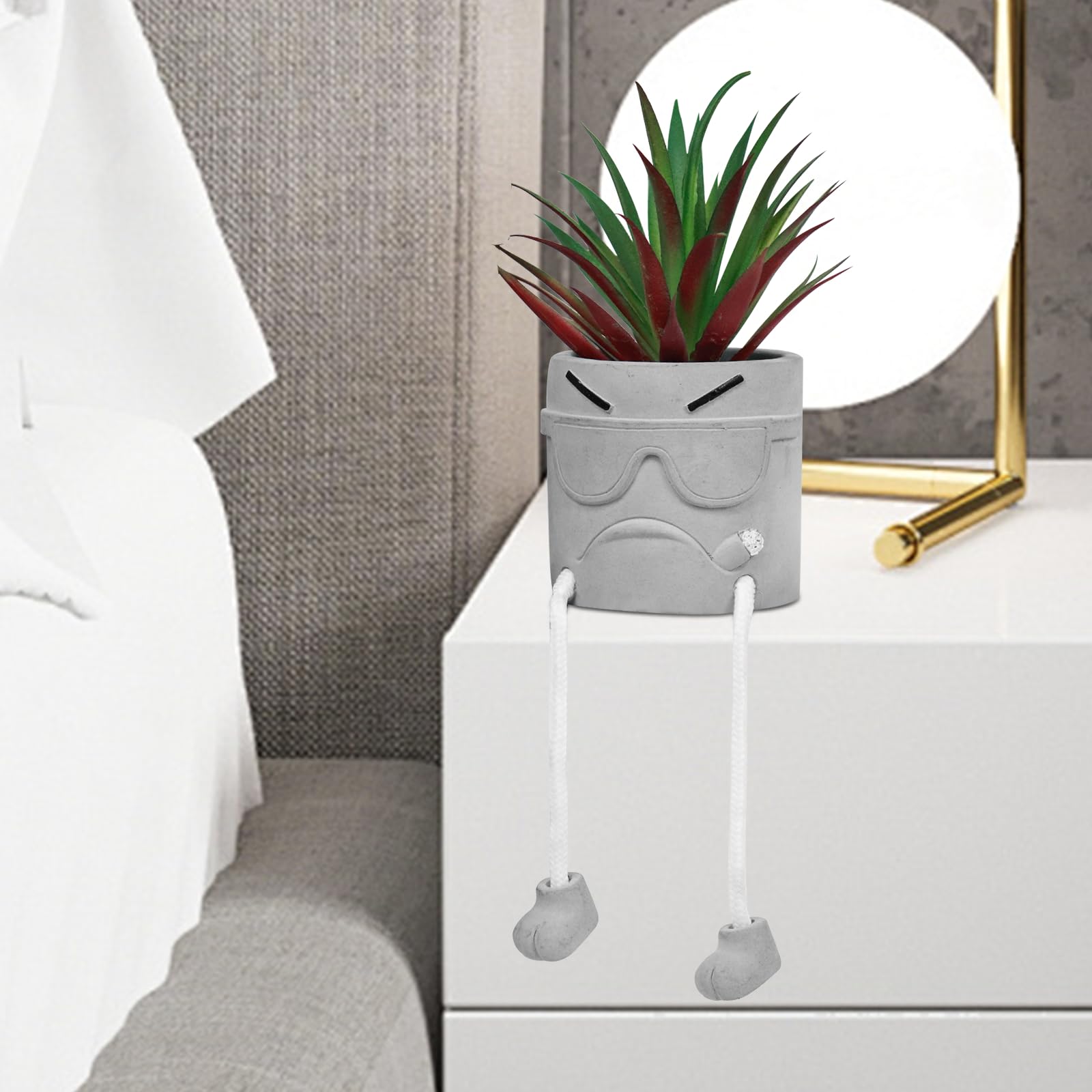 Zerzsy Artificial Succulents in Cement Pots with Hanging Leg - Mini Fake Plants for Kitchen Shelf, Bathroom Decor, Office Wall & Home Decor - Perfect for Indoor Greenery and Space-Saving Decorations