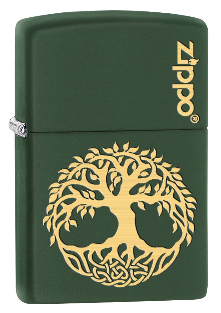 Zippo Lighter Engraved Tree of Life - Green Matte Windproof Lighter 79509 | Perfect for Camping, Hiking & Outdoor Adventures