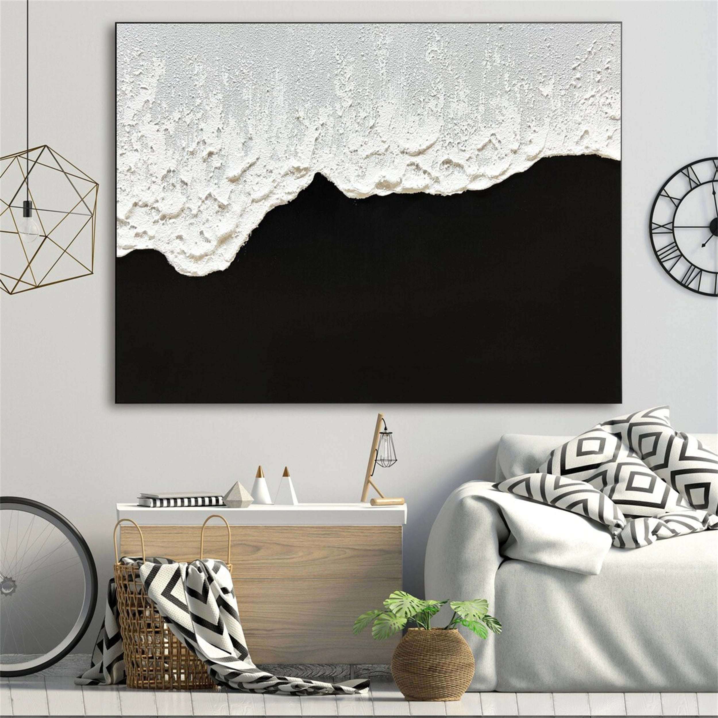 Black and White Textured Minimalist Wall Art Print - Modern Abstract Canvas Painting for Living Room, Bedroom & Office Decor | #MZ058